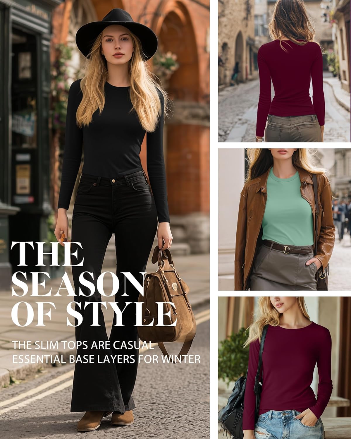 Riyiper 3 Pack Women's Long Sleeve Shirts Cotton Blend Crew Neck Slim Fit Tops Basic Layering Soft Casual Everyday Undershirt - Image 2