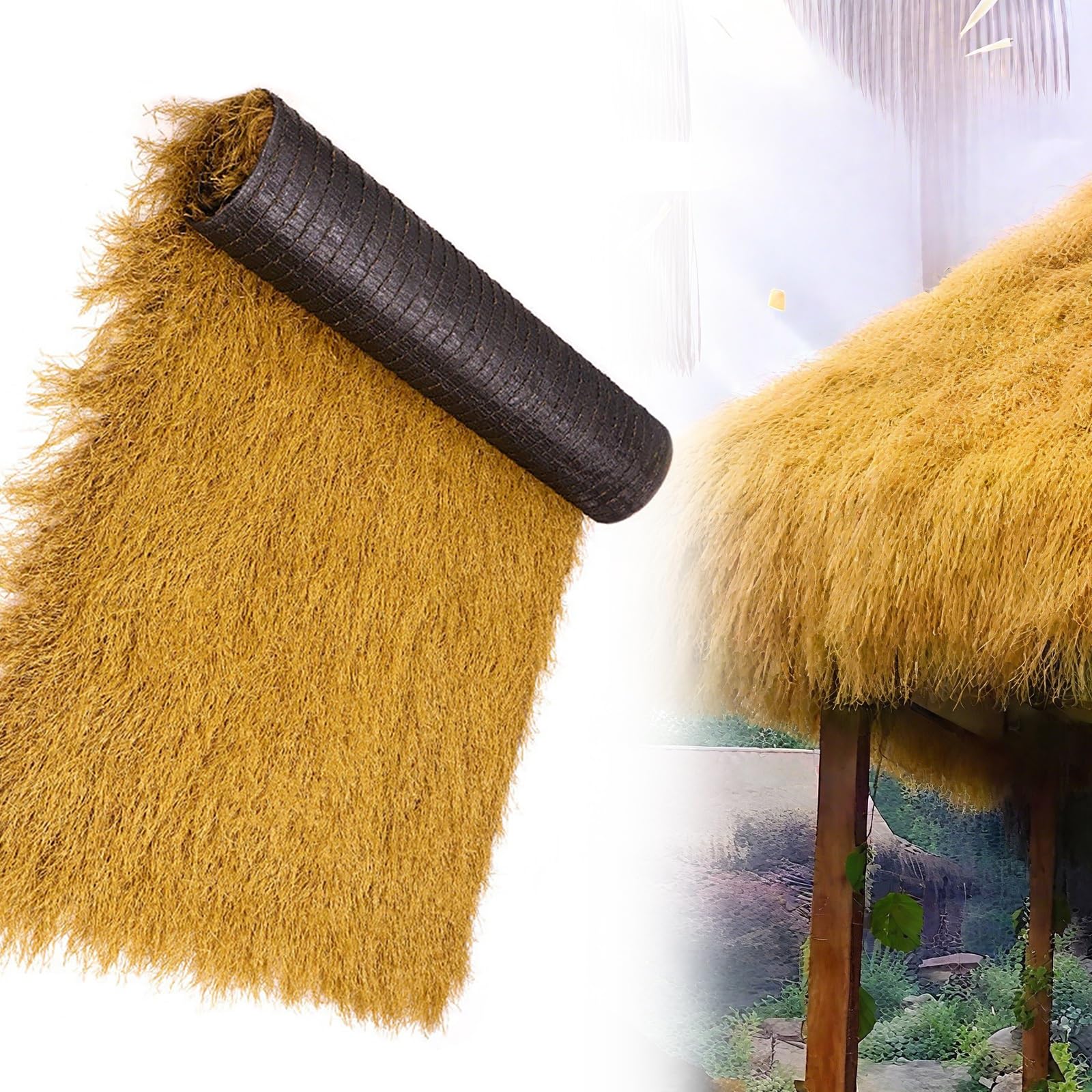 ZzERTE Waterproof Artificial Thatch Roll For Tiki Hut,Mexican Style Artificial Palm Thatch Rolls,Synthetic Thatch Grass Roof,For Fence Patio,Swimming Pool Awnings(1x5m(39.4x197in))
