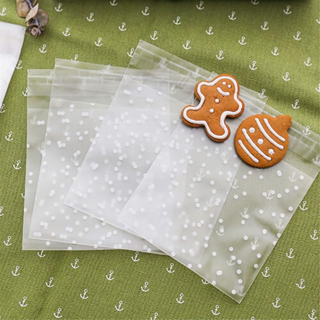 Bigsweety Polka Dot Self Adhesive Bags, Cellophane Bags Self-adhesive Sealing Cookie Bags Frosted Treat Bags Small Plastic Gift Bags Sealable Cake Bag for Food Biscuit Candy