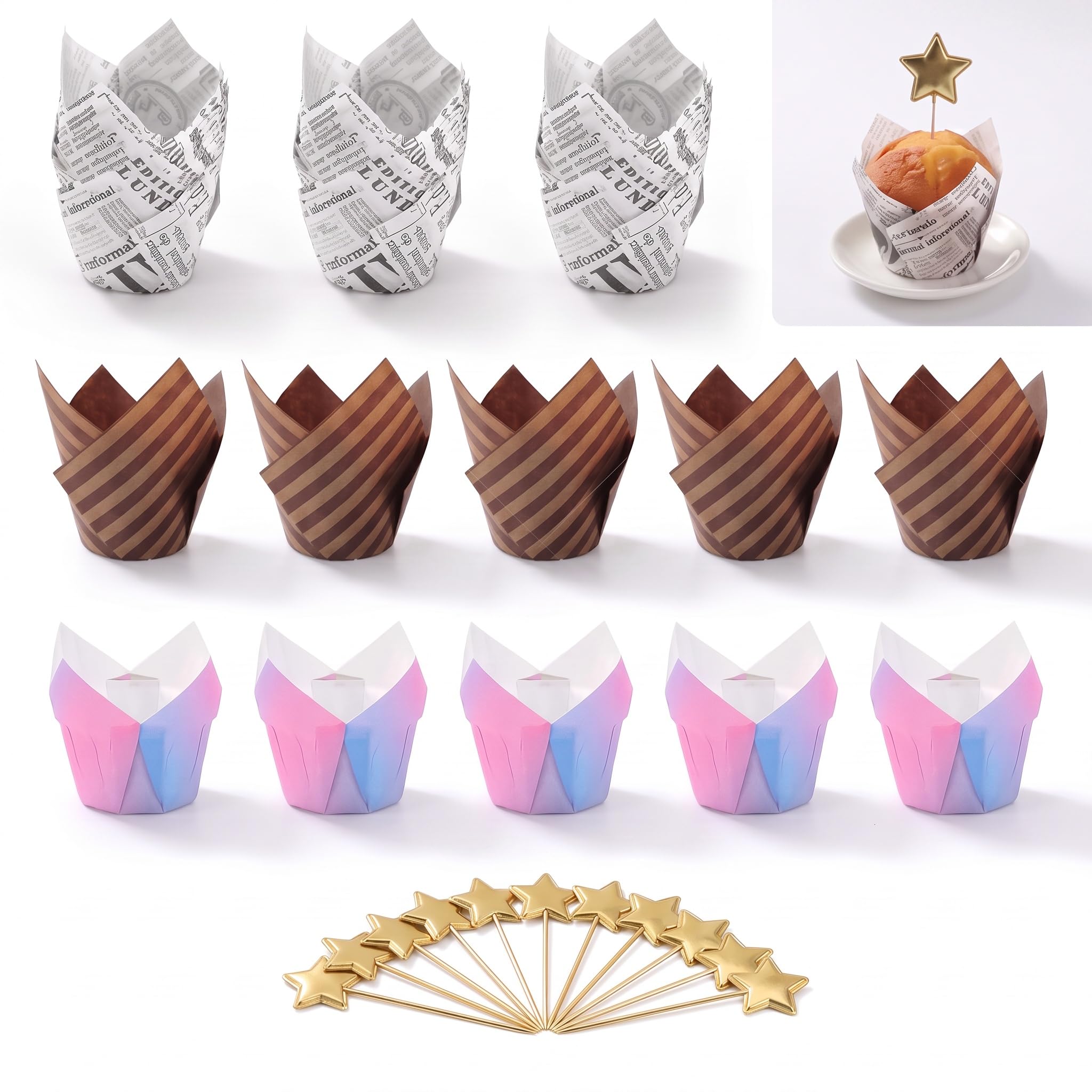 300 Pcs Tulip Muffin Cases for Baking, 8 × 5 × 5.5cm Tulip Cupcake Cases