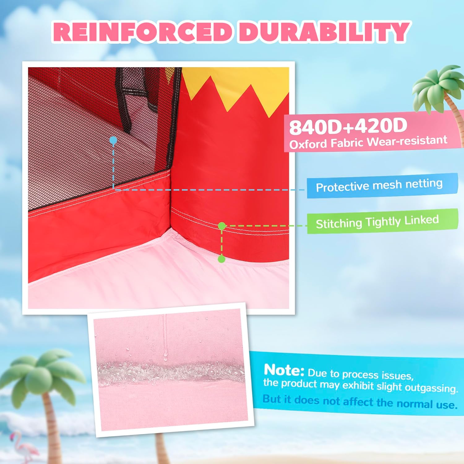 Qaba Inflatable Bounce House for Kids with Slide, Ball Pool and Basketball Hoop, 4-in-1 Jumping Bouncy Castle with Blower for Indoor Outdoor Backyard Party, Pink