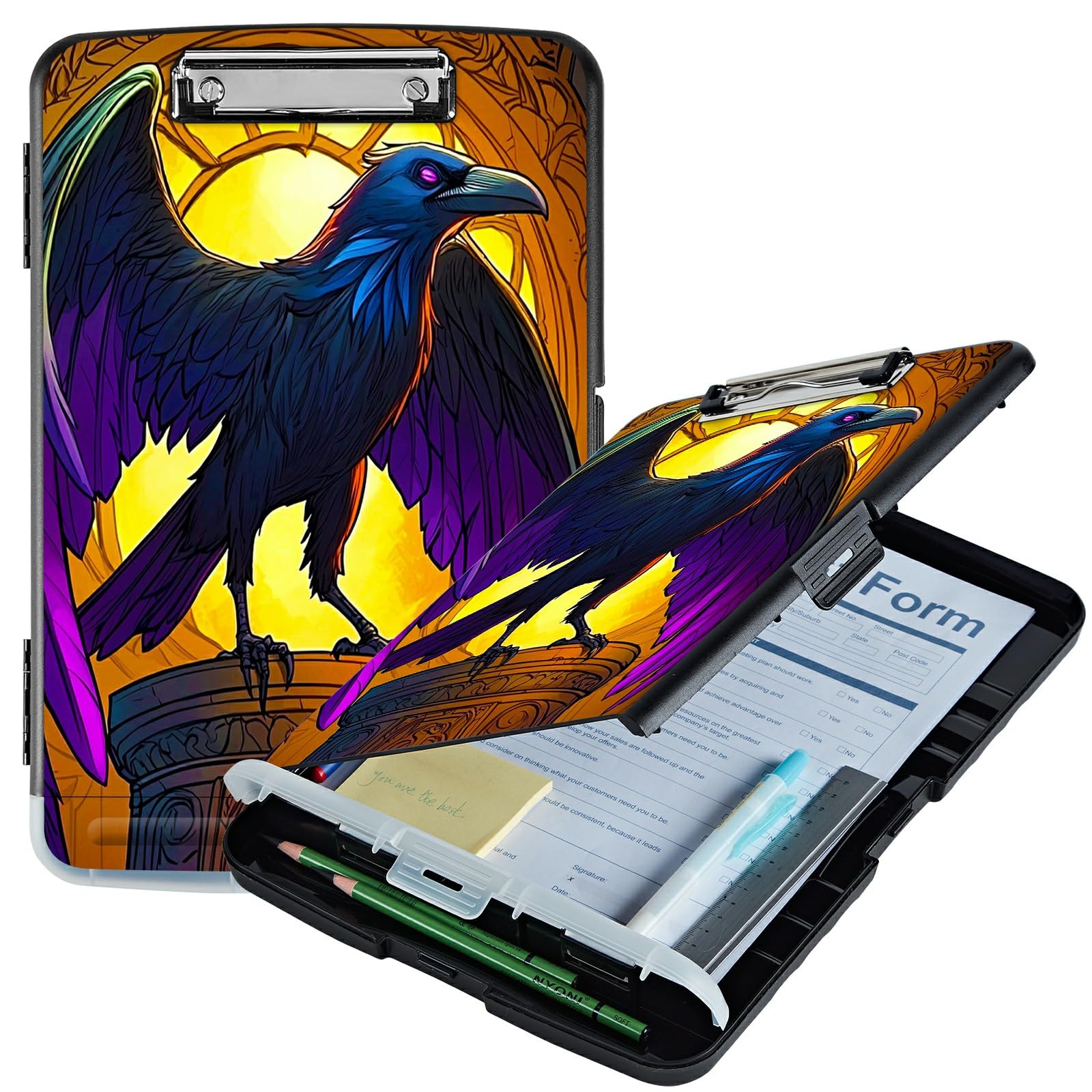 RWUTYTIUL Eagle with Purple Wings A4 Clipboard with Storage Pen Holder, Clipboards Organizer Nursing Clipboard Foldable File Folder Plastic Clipboard Folio Clip Board for Office Students Classroom — image 1