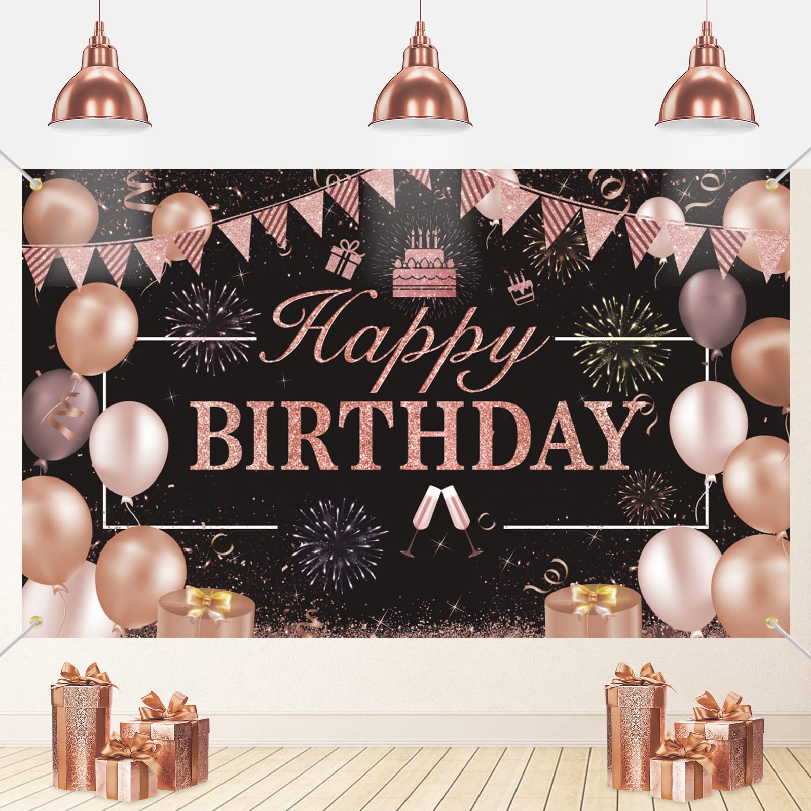 Buy Happy Birthday Banner, Birthday Decoration Banner, Rose Gold Large