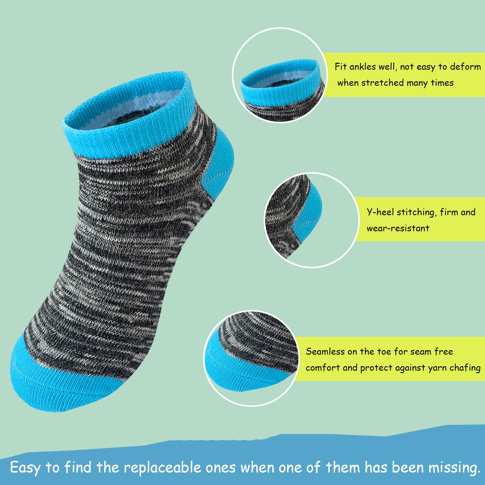 Calcetines para niño, 24 pares de calcetines de algodón atléticos de corte bajo medio acolchados para niños pequeños y grandes