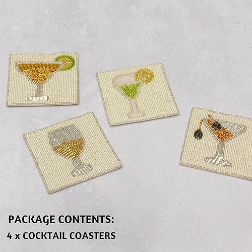 Miniatura 6 de Folkulture Posavasos bohemios para bebidas o mesa de café, bonitos posavasos de 4 pulgadas para mesa estilo granja, juego de posavasos cuadrados