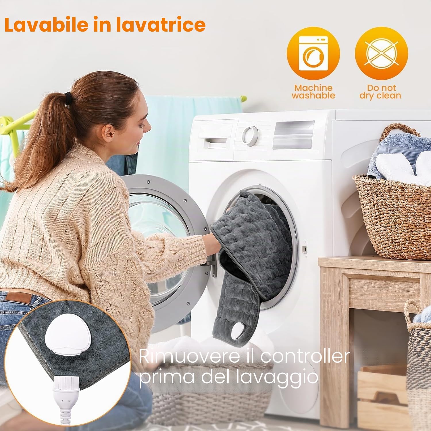 MYCARBON Termoforo Elettrico 92x50cm 6 Temperature 4 Opzioni Timer Cuscino Termico Elettrico per Schiena Cervicale Spalle Pancia Gambe Allevia Dolori Muscolari Lavabile(Grigio)