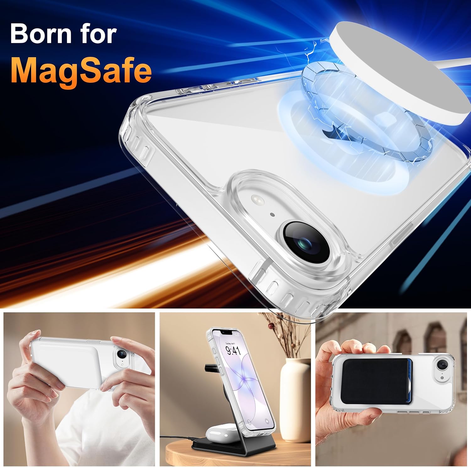 ORETECH Magnetic for iPhone 17e Case with 2 HD Tempered Glass Screen Protector, Fit for MagSafe, Anti Yellowing Clear Back Military Grade Shockproof Ultra Slim Phone Cover 6.1" - Clear