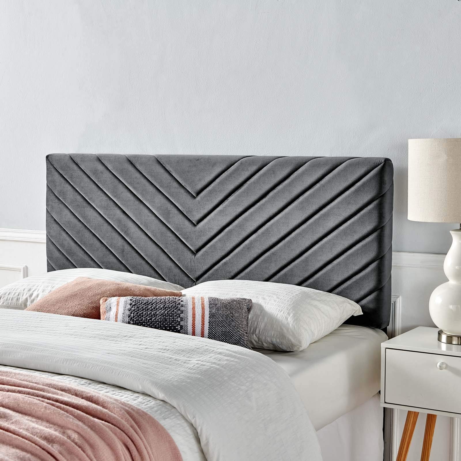 Modway Alyson Angular Channel Tufted Performance Velvet California King Headboard, Charcoal