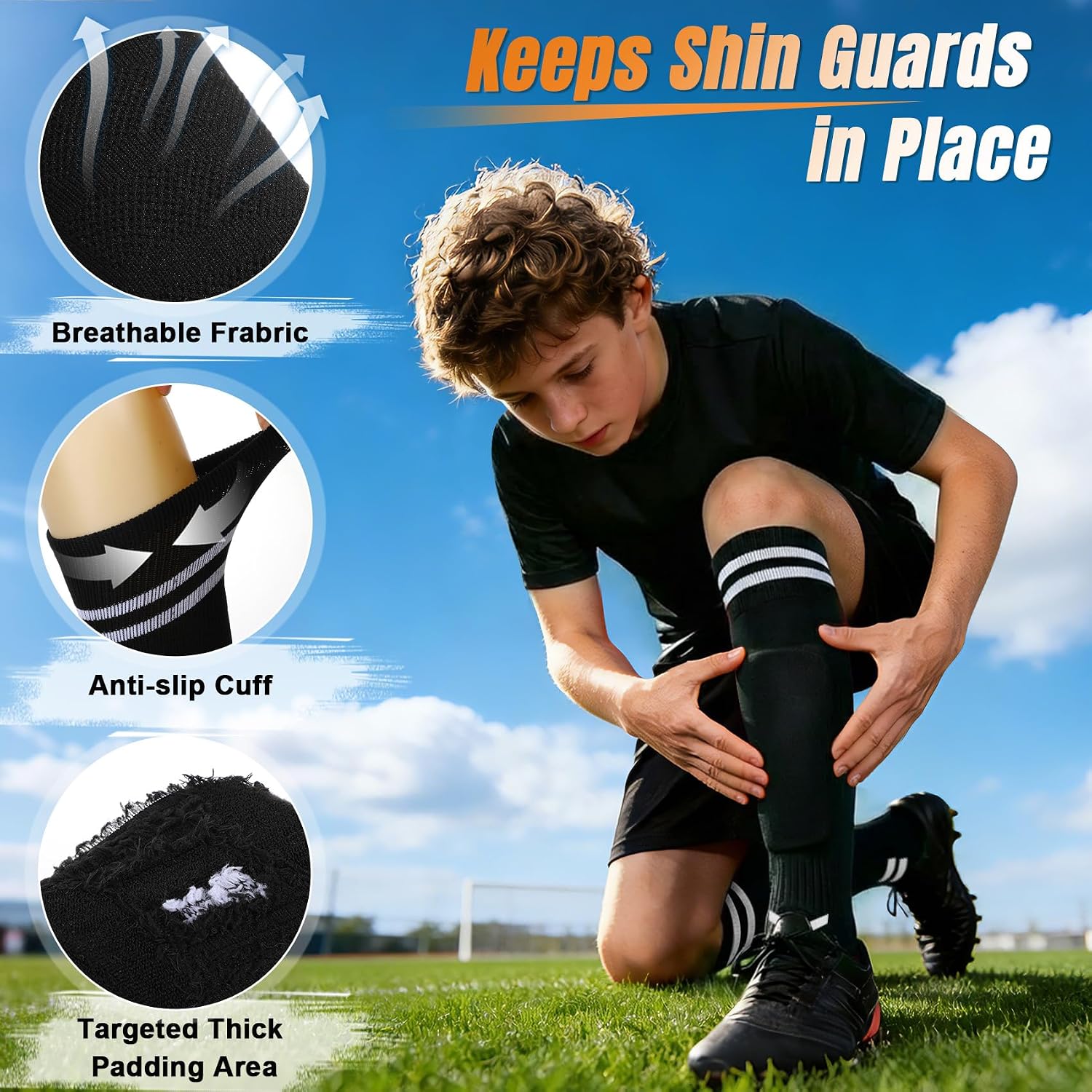 XZQTIVE 3 Pack Soccer Socks Football Socks for Kids Youth Adult Over the Calf Athletic Sport Baseball Softball Socks