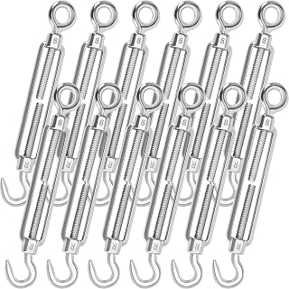 JOIKIT Pack of 12 M6 Hook & Eye Turnbuckle, 304 Stainless Steel Hook & Eye Turnbuckle, Heavy Duty C to O Turnbuckle for Wire Rope Tension, Sun Shade, Tent Installation, Silver
