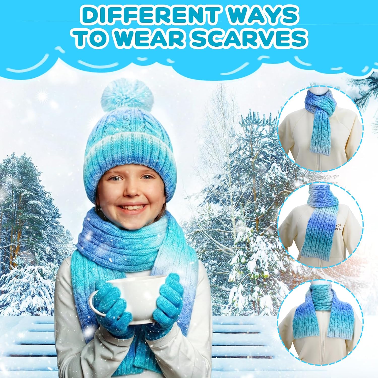 Kids Hat Gloves wiht Scarf Winter Girls Scarves and Gloves Set Fleece Lined Beanie Soft Scarf for Christmas Gift - Image 4