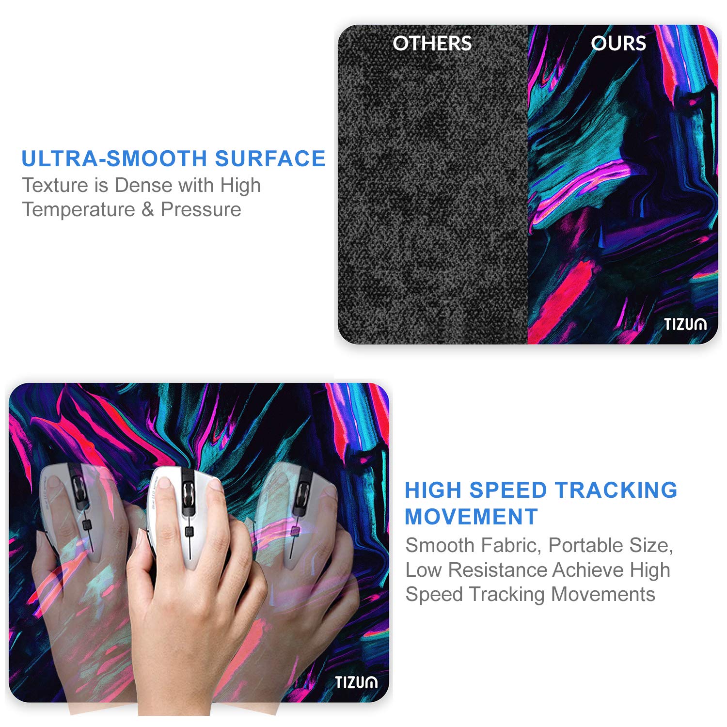 Tizum Mouse Pad Computer Mouse Mat with Anti-Slip Rubber Base & Smooth Mouse Control with Spill-Resistant Surface for Laptop, Notebook, MacBook Pro, Gaming Computer (9.4*7.9 Inches), Beta (Multicolor) 27 81SuuUVemBL. SL1500