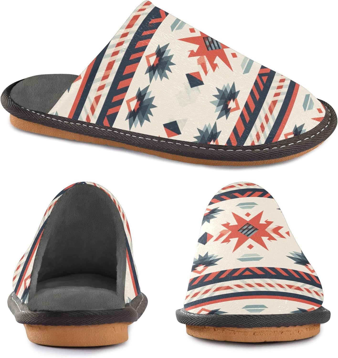 Bohemia Geometry Retro House Slippers – Cozy Fuzzy Slippers for Guests, Washable & Disposable, Perfect for Shoeless Home, Spa & Hotel Use A111466