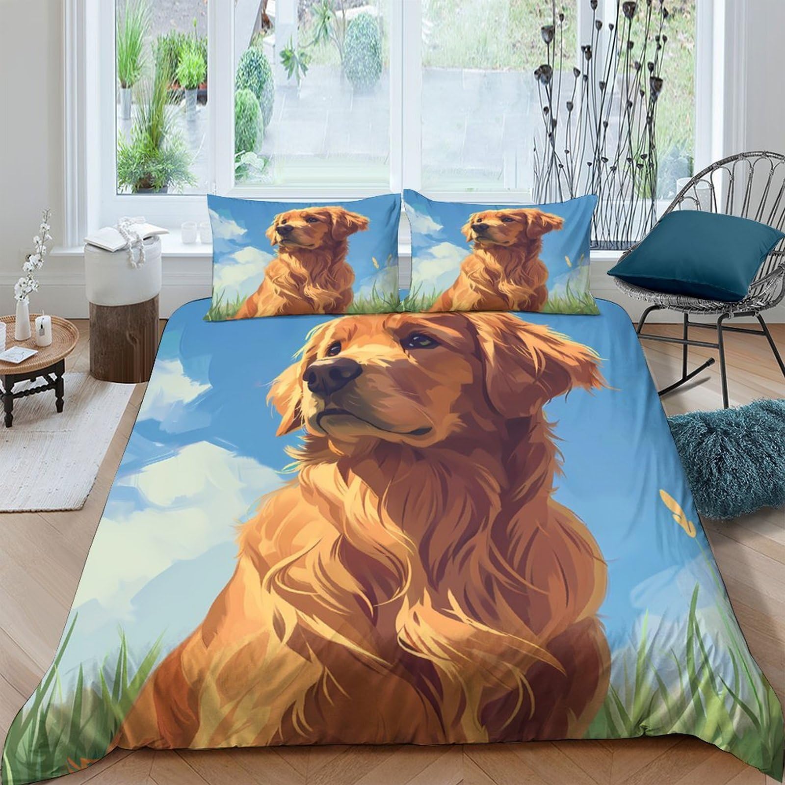 Ctjqhvkz Style-6 3D Printed Golden Retriever Fitted Sheet Microfiber Soft Dog Pattern Bed Cover For Bedroom Guest Room Decor Single（135X200cm）
