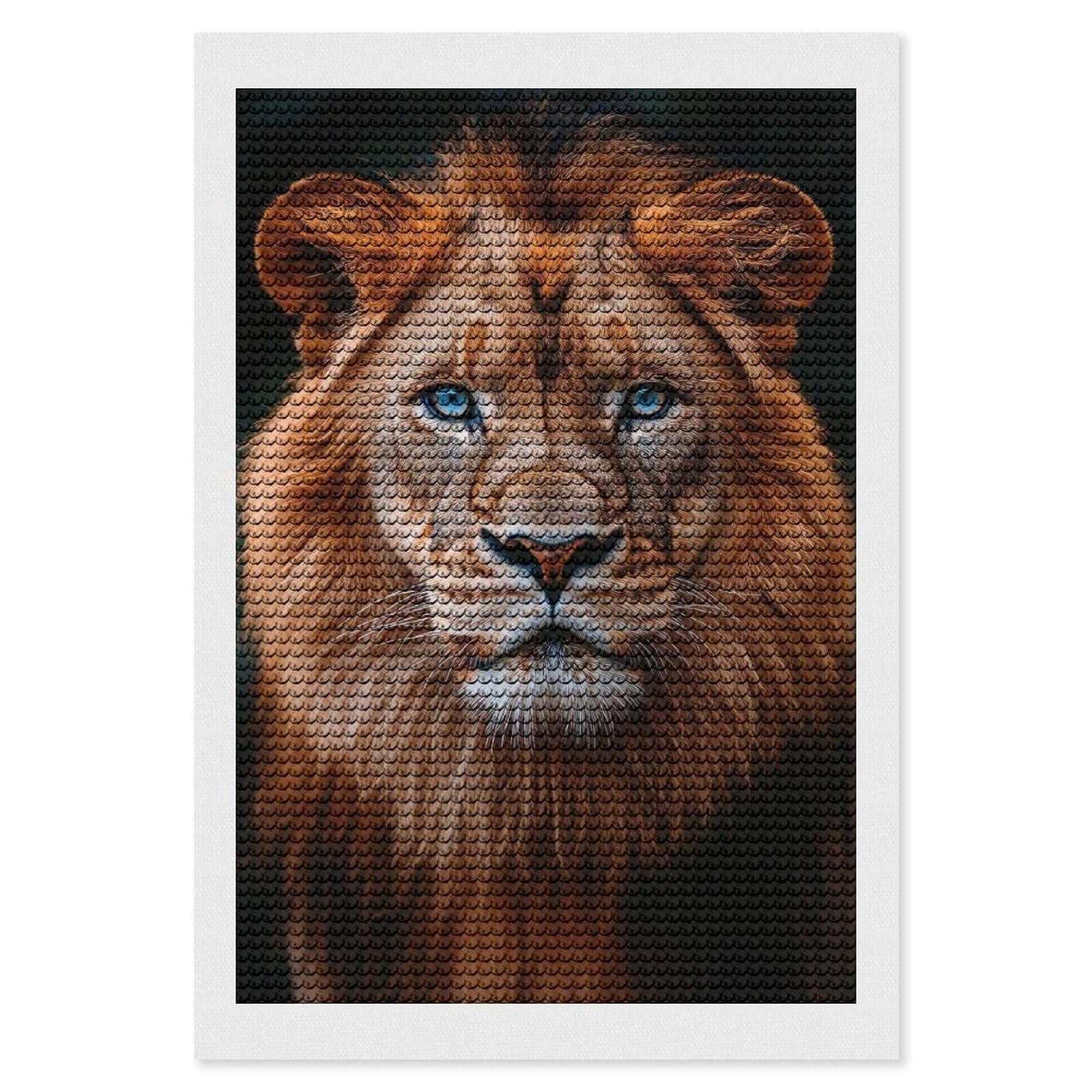 Junmoney Lion Portrait with Blue Eyes Diamond Painting Kit 8"x12", Festive Craft Gift, Bedroom Decor, Full Kit Included, Creative Gift Idea