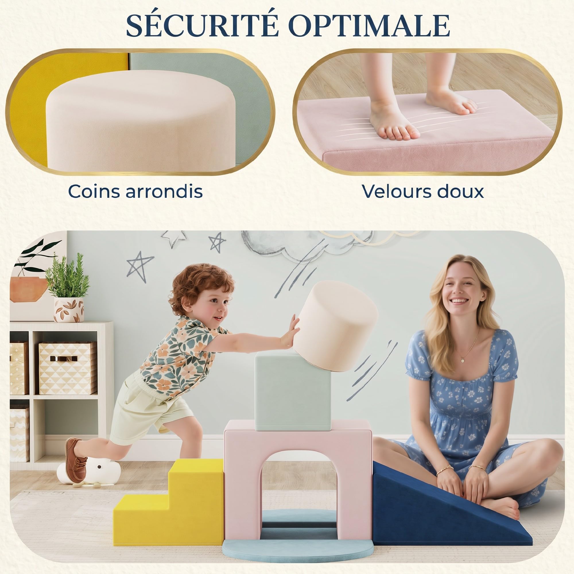 AIYAPLAY Parcours Motricité Bébé 8PCS Jouet d'escalade Mousse, Multicolore | Blocs de Construction, Housses en Velours Amovibles et Lavables, Jouets Éducatifs pour Enfants d'Âge Préscolaire