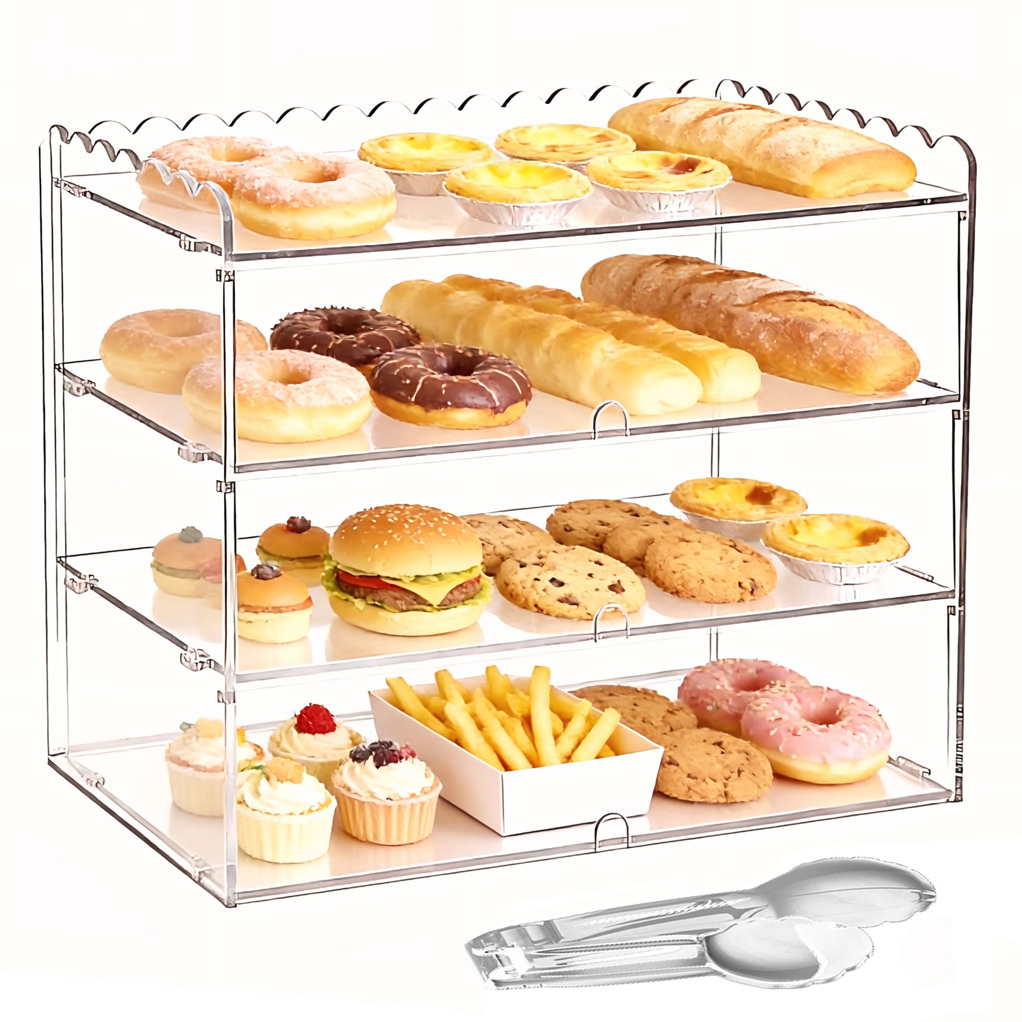 Espositore per pasticceria con manico, trasparente, 48 x 24.1 cm, 30 cm di altezza, per dessert, ciambelle, torte, da banco per panetteria, mantiene fresco, facile da pulire