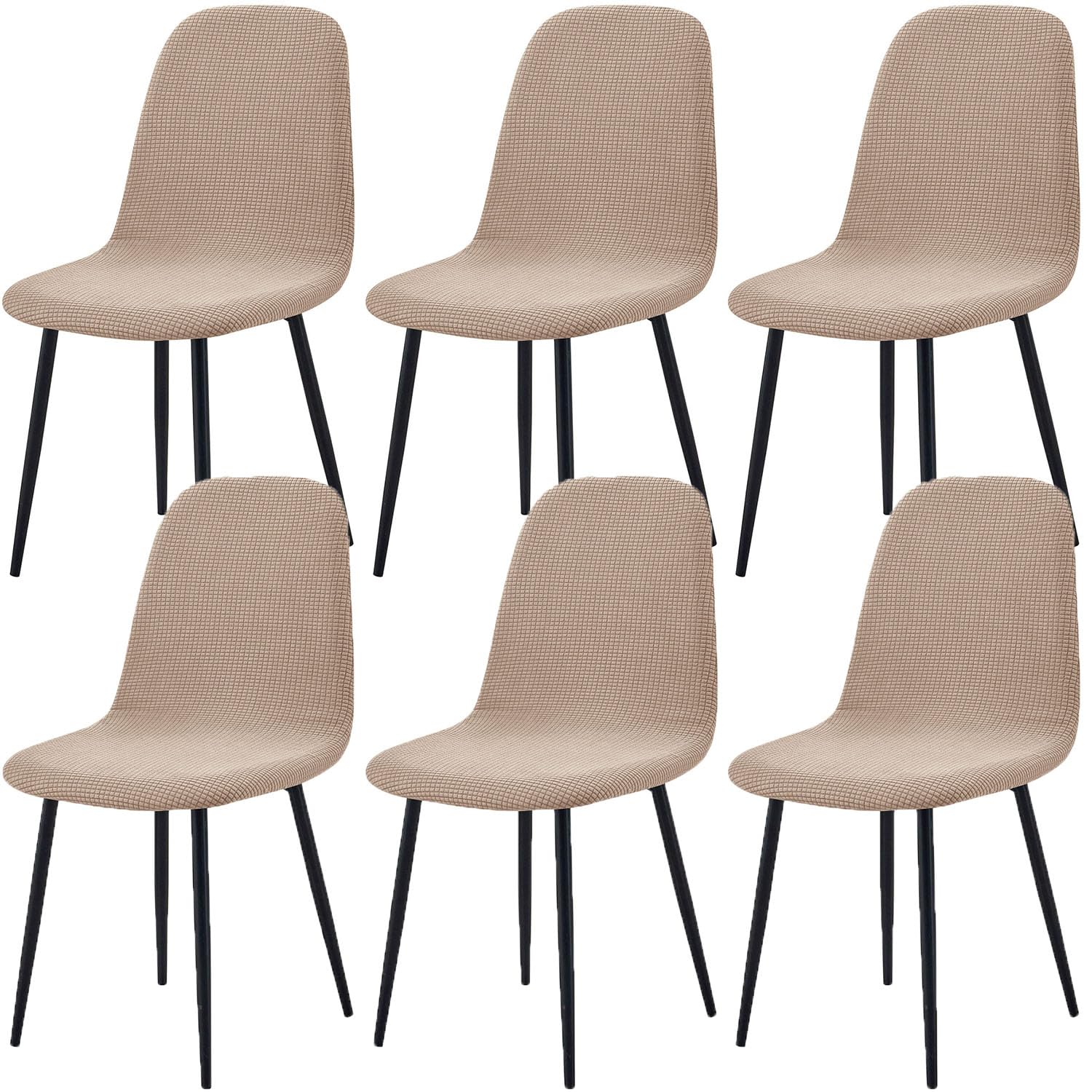 HACLEN Stretch Shell Chair Covers for Dining Chairs, Soft Jacquard Mid Century Modern Chair Protector, Washable Wrinkle-Free Armless Chair Slipcovers (Khaki,Set of 6)