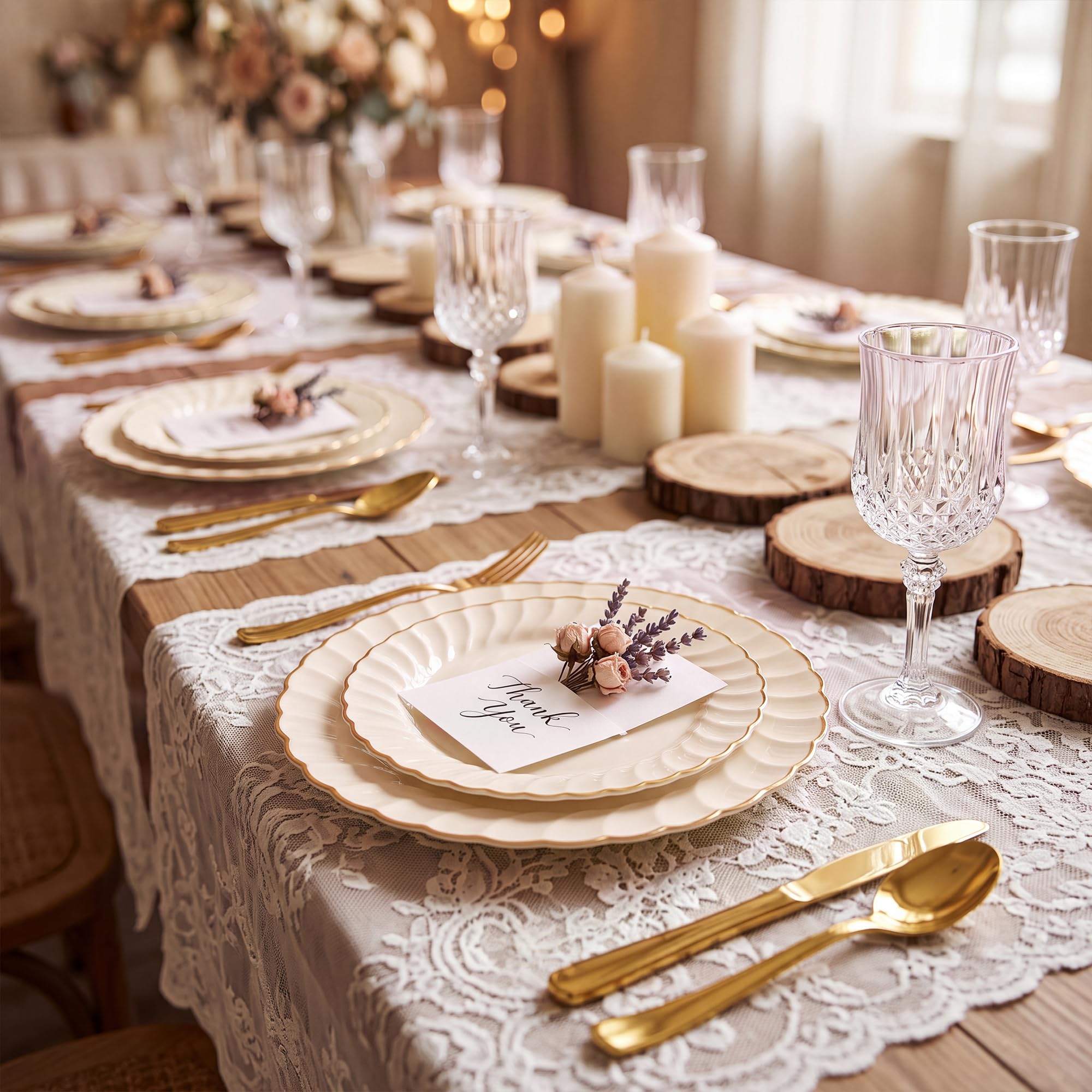 Ivory Gold Rim Disposable Plates - 125 Pack -4