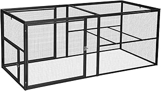 Aivituvin 71" Chicken Coop Run Extension Metal Frame with Perches, Outdoor Rabbit Run Duck House Enclosure with Detachable Door