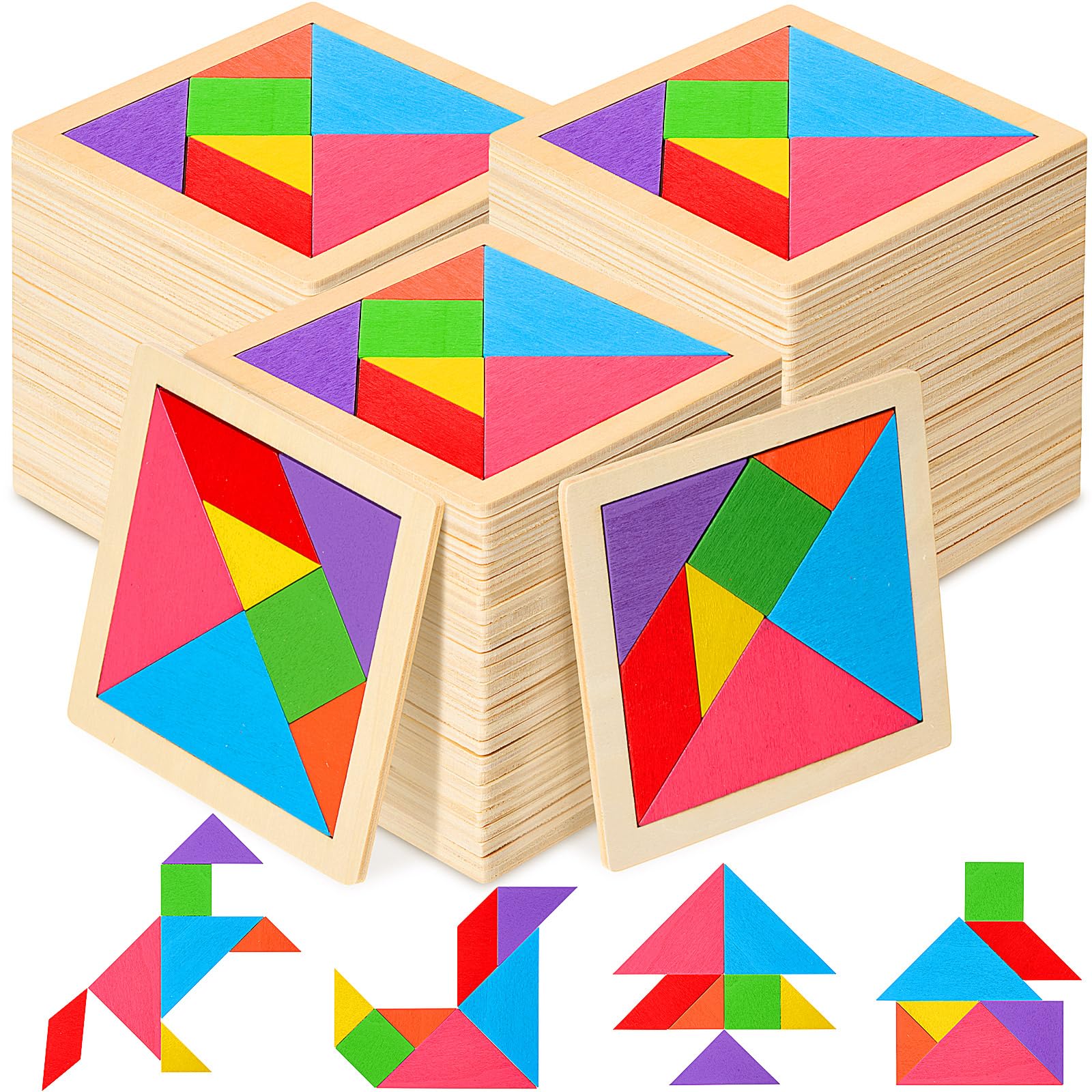 Amazon.com: Soulchen 100 Pack Wooden Tangrams Puzzles Bulk for