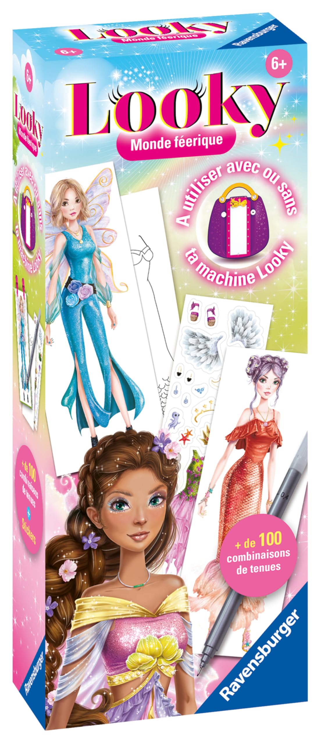 Ravensburger Looky Fairy World - Do użytku samodzielnie lub z wyglądem maszynowym - Kreatywny wypoczynek - Projektowanie mody - Stylizacja - Relaksująca i kreatywna aktywność - od 6 lat - 23872 -
