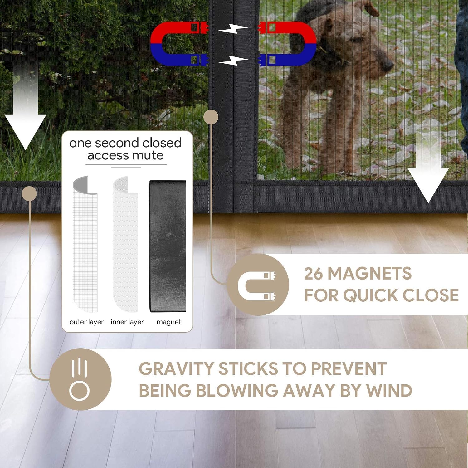 Magnetic Fly Screen Door, EGNBU Anti Mosquito Fly Curtain Door Screens Nets, Top-to-Bottom Seal Snaps Shut Automatically - Image 3