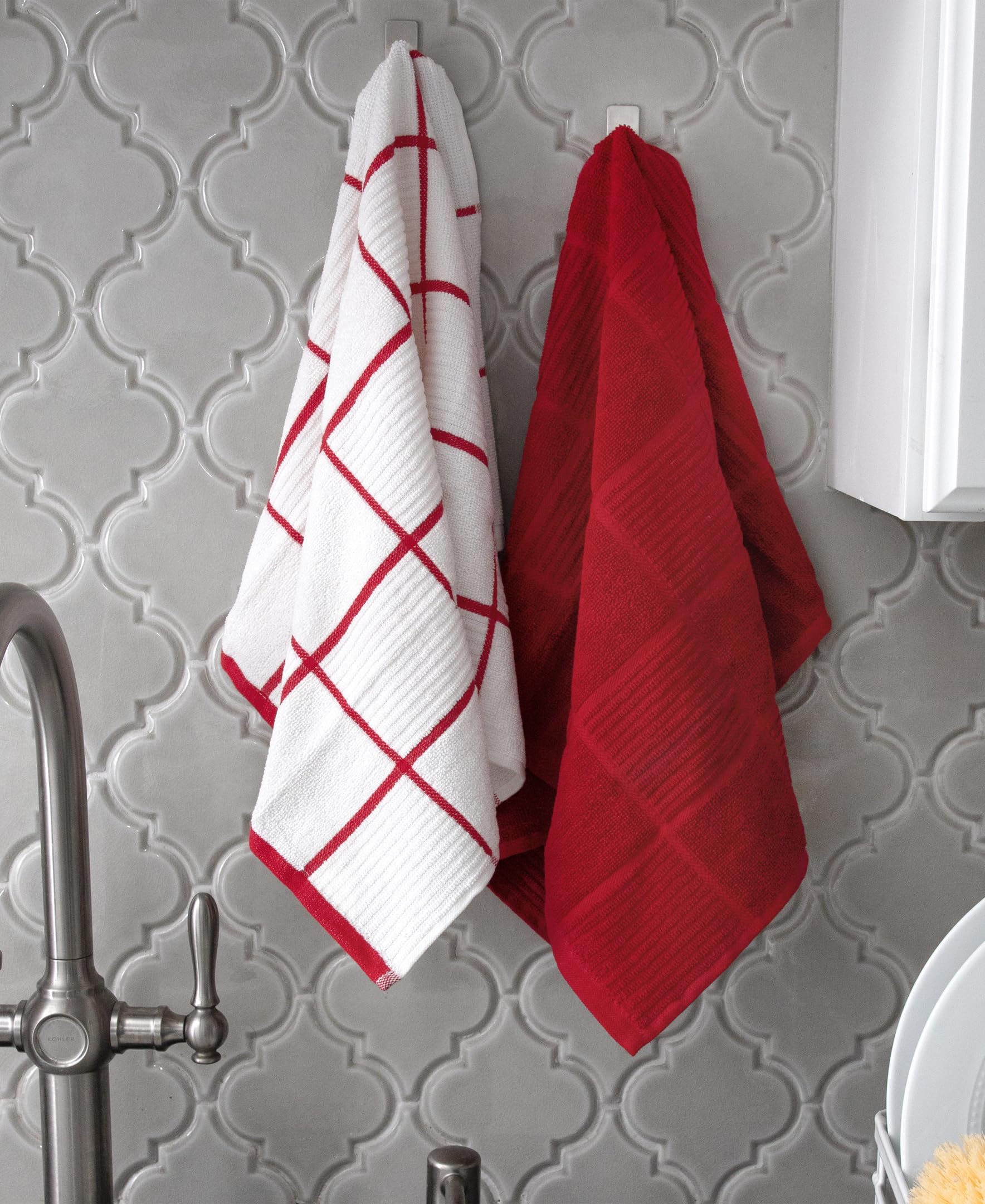 T-fal Toallas de cocina de parquet sólidas y a cuadros: altamente absorbentes, supersuaves, 100% algodón, toallas de cocina de 16 x 26 pulgadas para limpiar y secar platos, sartenes, cristalería o