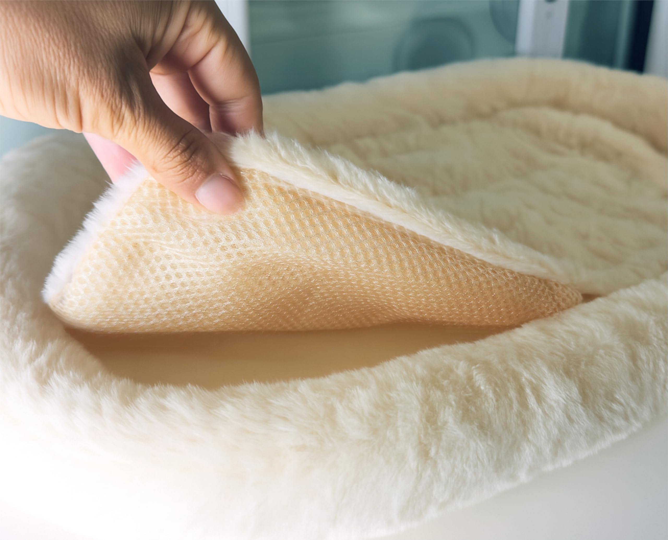 Hamaca Gato Ventana con Cojín + Funda Manta para Gatos + Montaje Pared | Cama Ventana para Gatos pequeños y Grandes. Reversible Verano Invierno | Cama Gato Beige