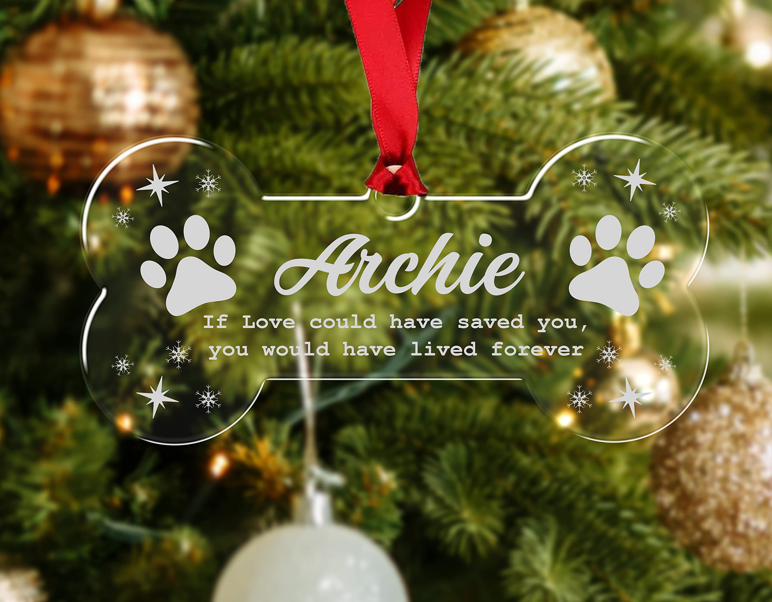 Personalised Dog Bone Memorial Christmas Bauble Puppy Pet Tree Decoration Xmas Gift Any Name Rememberance (If Love)