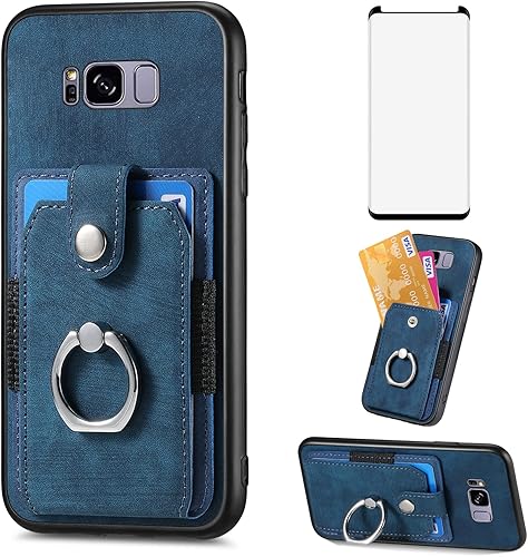 Asuwish Funda de teléfono para Samsung Galaxy S8 con protector de pantalla de vidrio templado y soporte de anillo delgado, soporte para tarjeta de