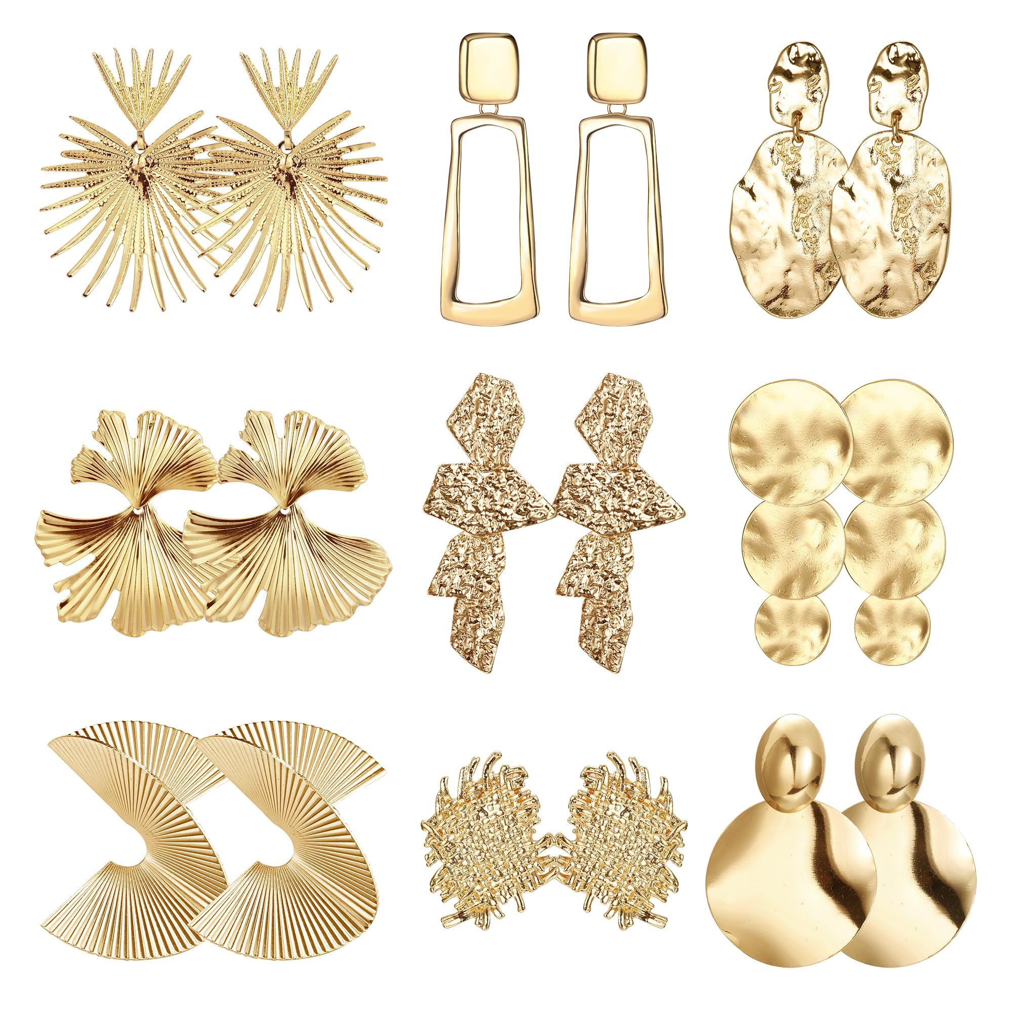 Chriscoco 9 Pares Pendientes Clip Dorados Mujer Pendientes Grandes Pendientes Gota Geométricos Exagerados Pendientes Largos Pendientes Llamativos Pendientes Colgantes Fiesta