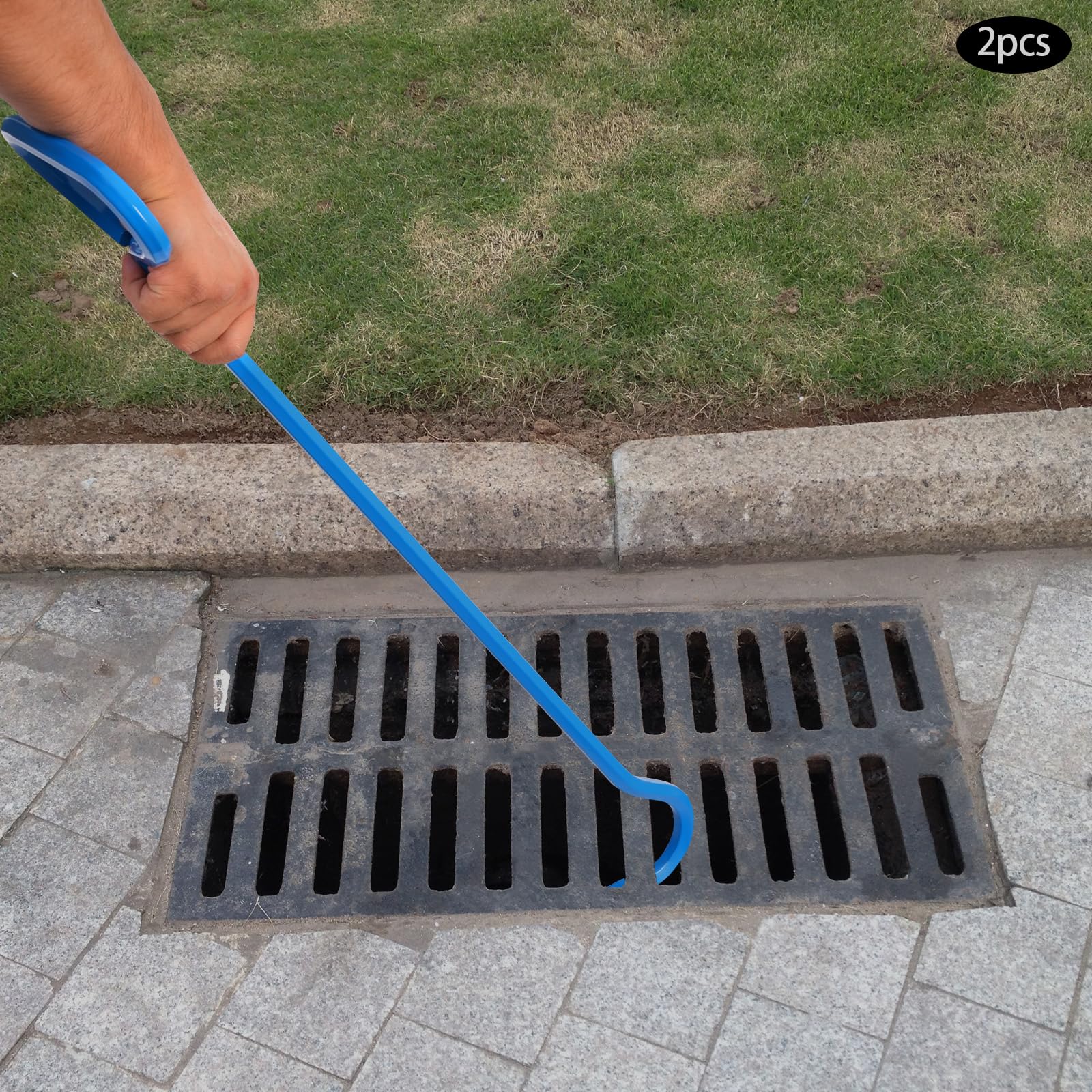 Manhole Cover Hook Tool,Heavy Duty Lifting Hooks Large Handle Lifting Tool Portable Manhole Cover Lifter,Multipurpose Pulling Tool for Manhole Covers, Septic Tanks, Storm Drains (2Pcs-30 in)