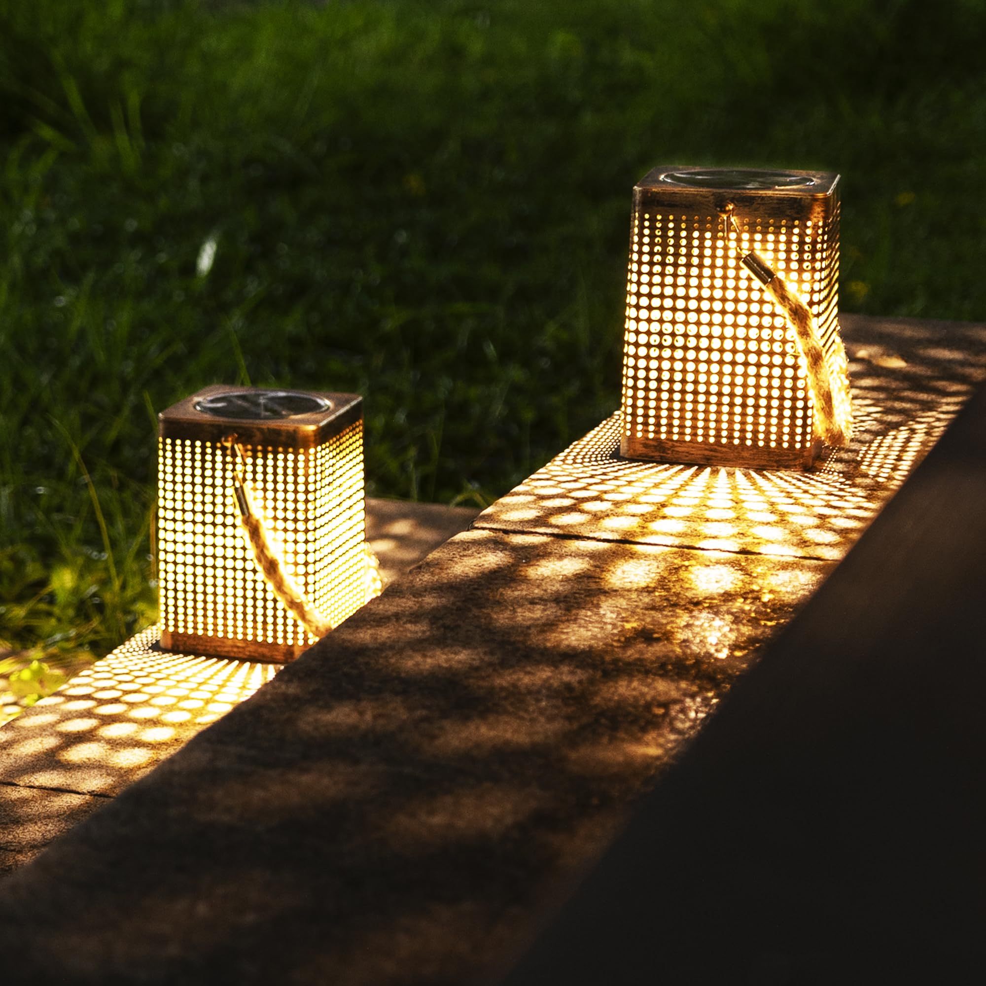 KarlpaSW Solar Lanterns for Outside 2Pack,Warm/White Light Adjustable Hanging Solar Lights Waterproof,Outdoor Solar Powered Decorative Light for Garden Patio,Pathway Decor(Bronze Colour)
