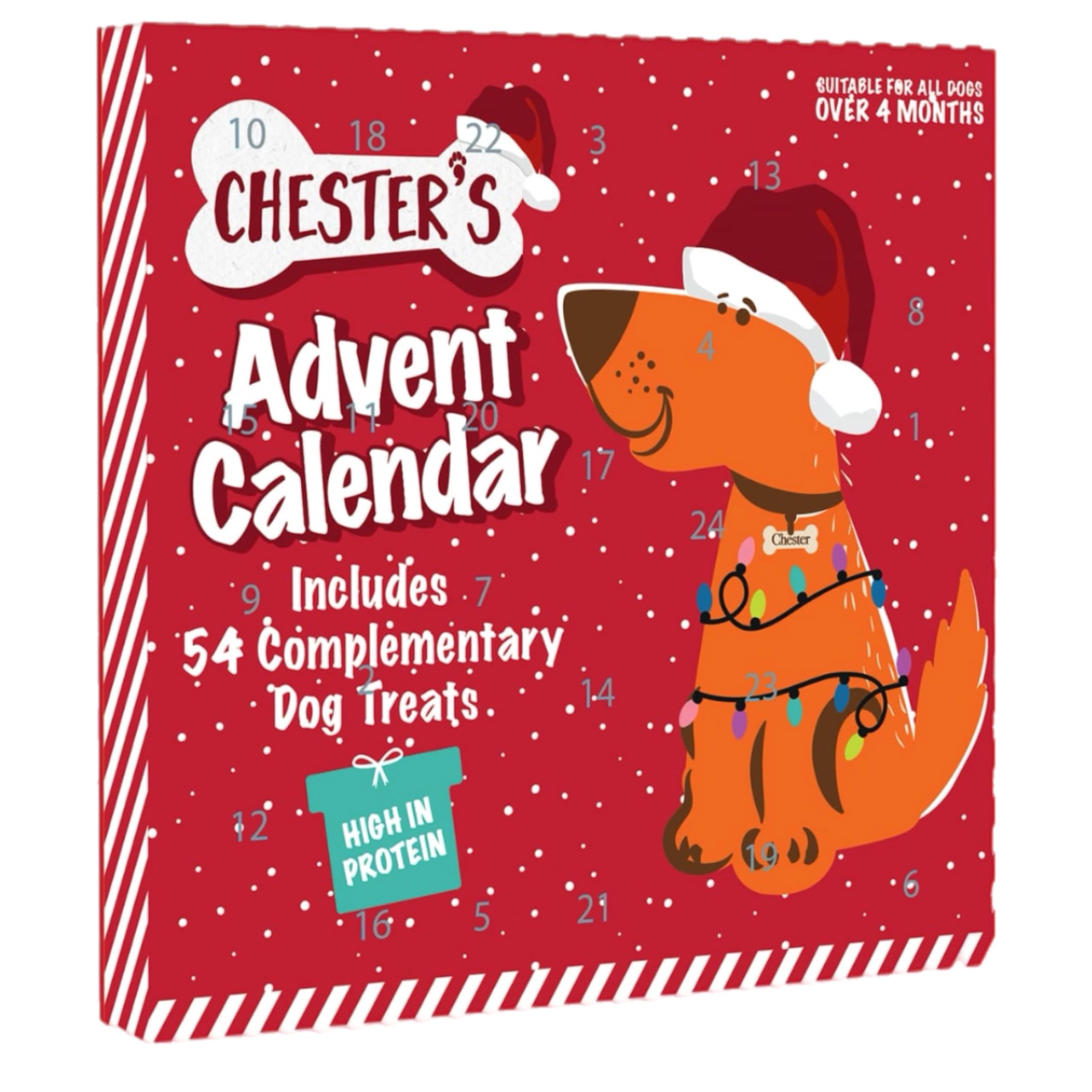 eBoutikChristmas Advent Calendar for Dogs - Festive Xmas 24 Numbered Doors Includes 54 High Protein Meaty Dog Treats