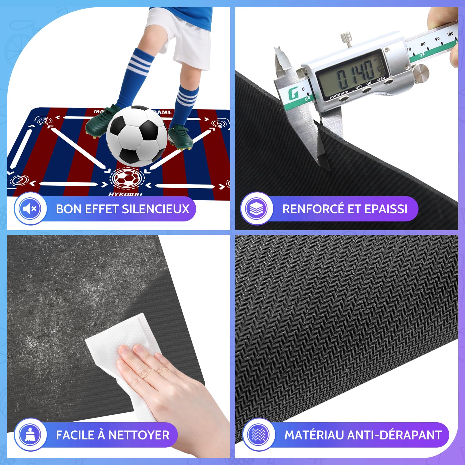 Tapis Foot avec Vidéos, Entrainement Football, Contrôle du Ballon | Football Accessoire avec entraîneur de tir pour dribble, antidérapant, absorption sonore et amorti, Cadeau Foot pour Enfant