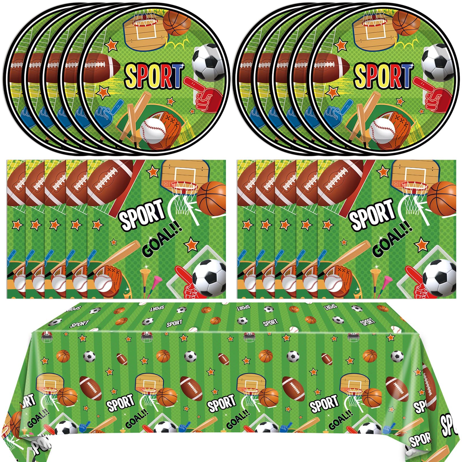 41Pcs Sports Birthday Party Decorations-Sports Theme Party Tableware Set,Soccer Basketball Baseball Football Sports Paper Plates Napkins Tablecloth丨