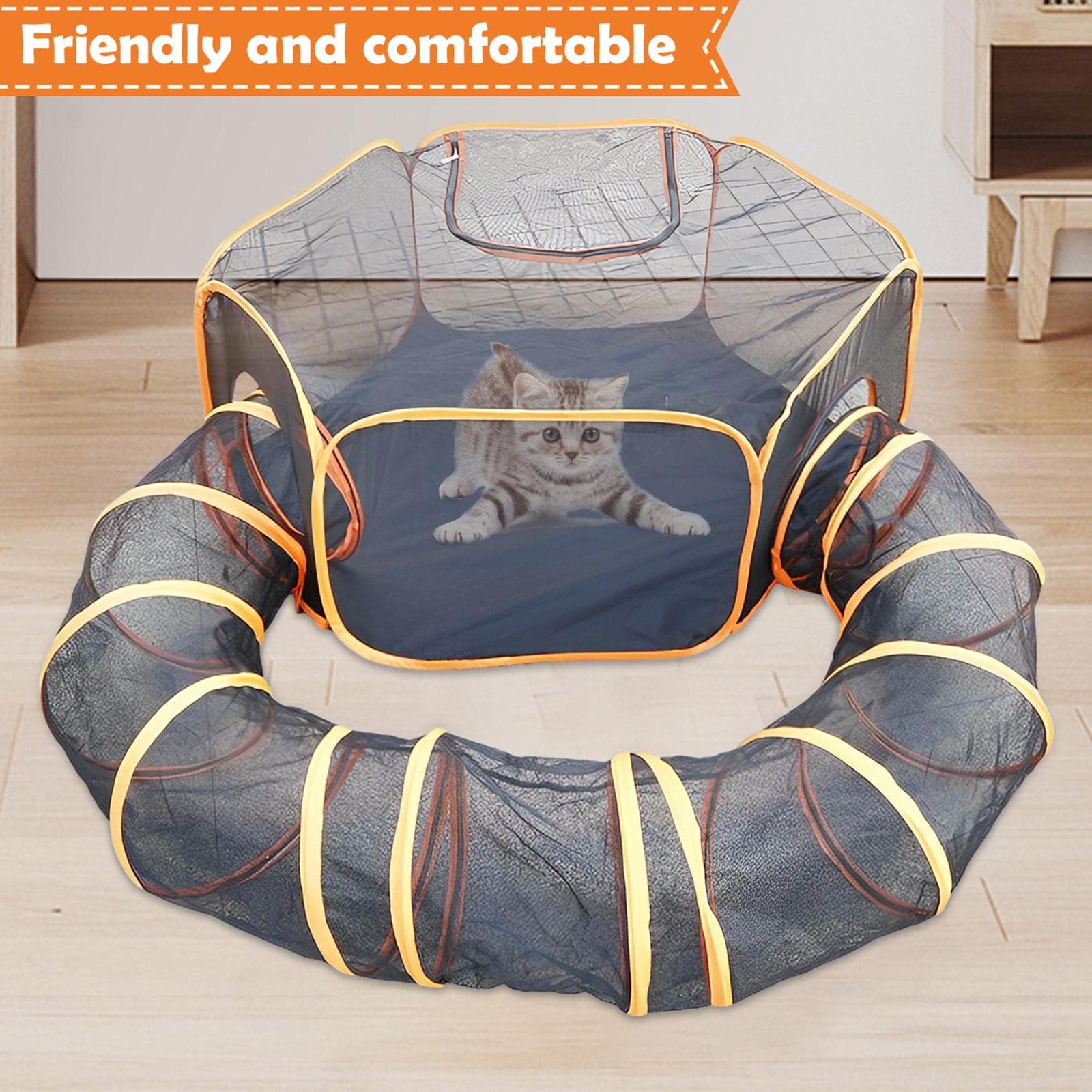 F Fityle Tunnel de Chat Résistant Aux Rayures Net 2 en 1 Aire de Jeux pour Chaton Chiens Intérieur