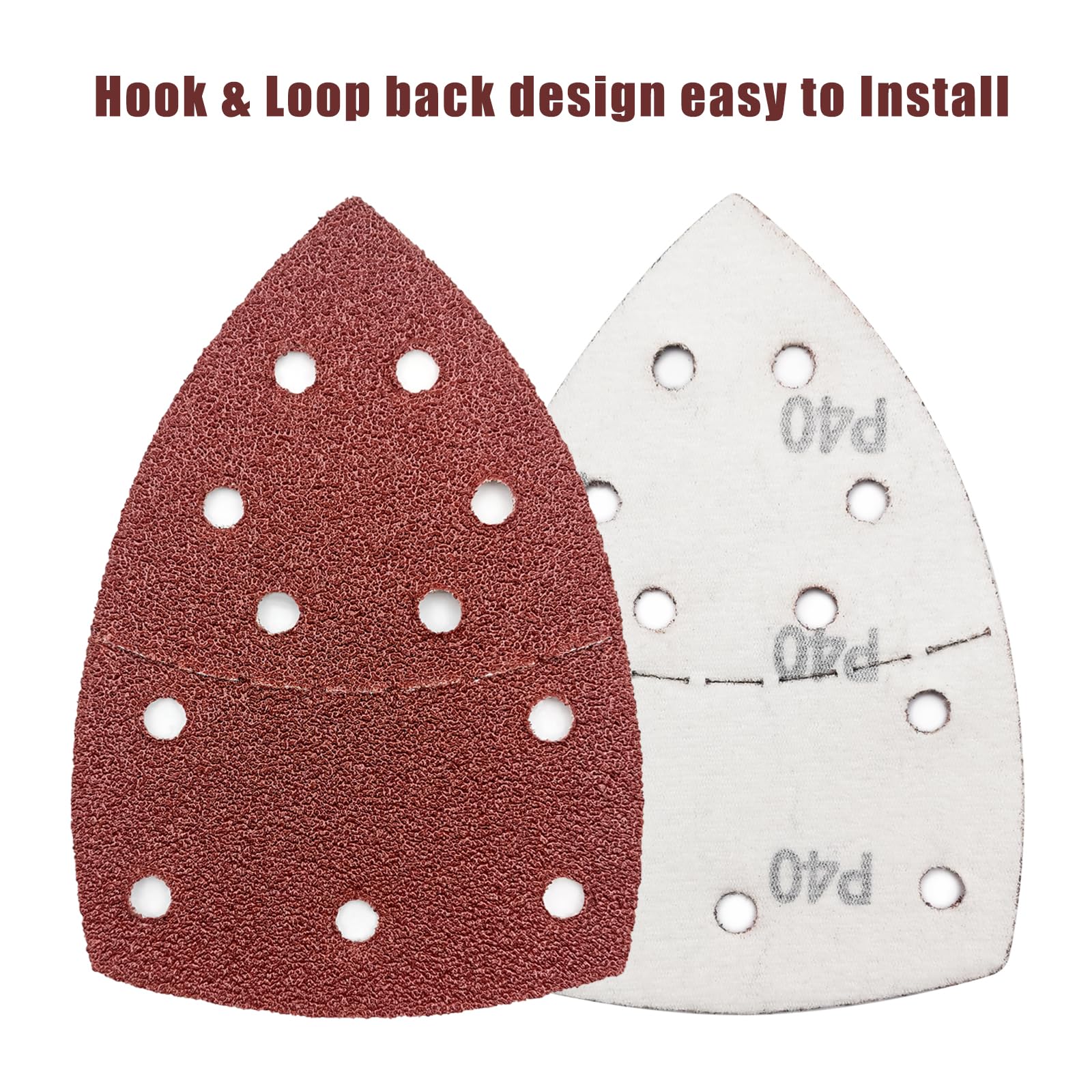 50-Pack Mouse Sander Pads - 40 Grit, Hook & Loop Backing, 11 Holes For Detail & Palm Sanders
