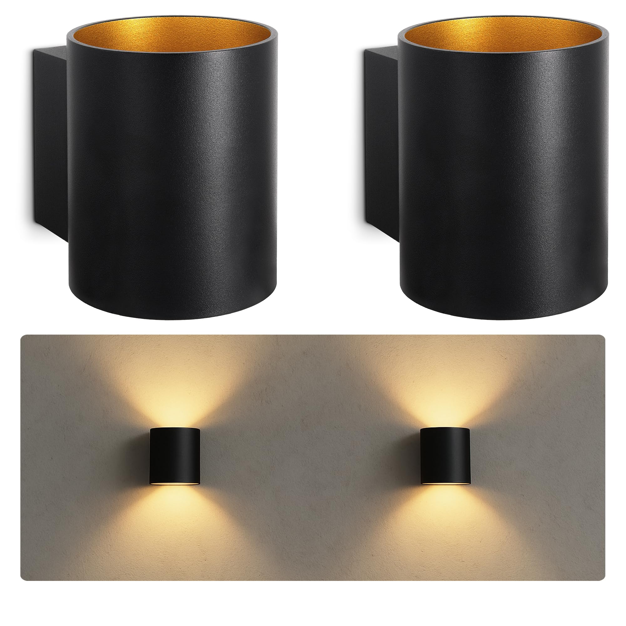 TUANI Wandleuchte Innen schwarz rund Gold Design Up Down Leuchte Fassung für 1x G9