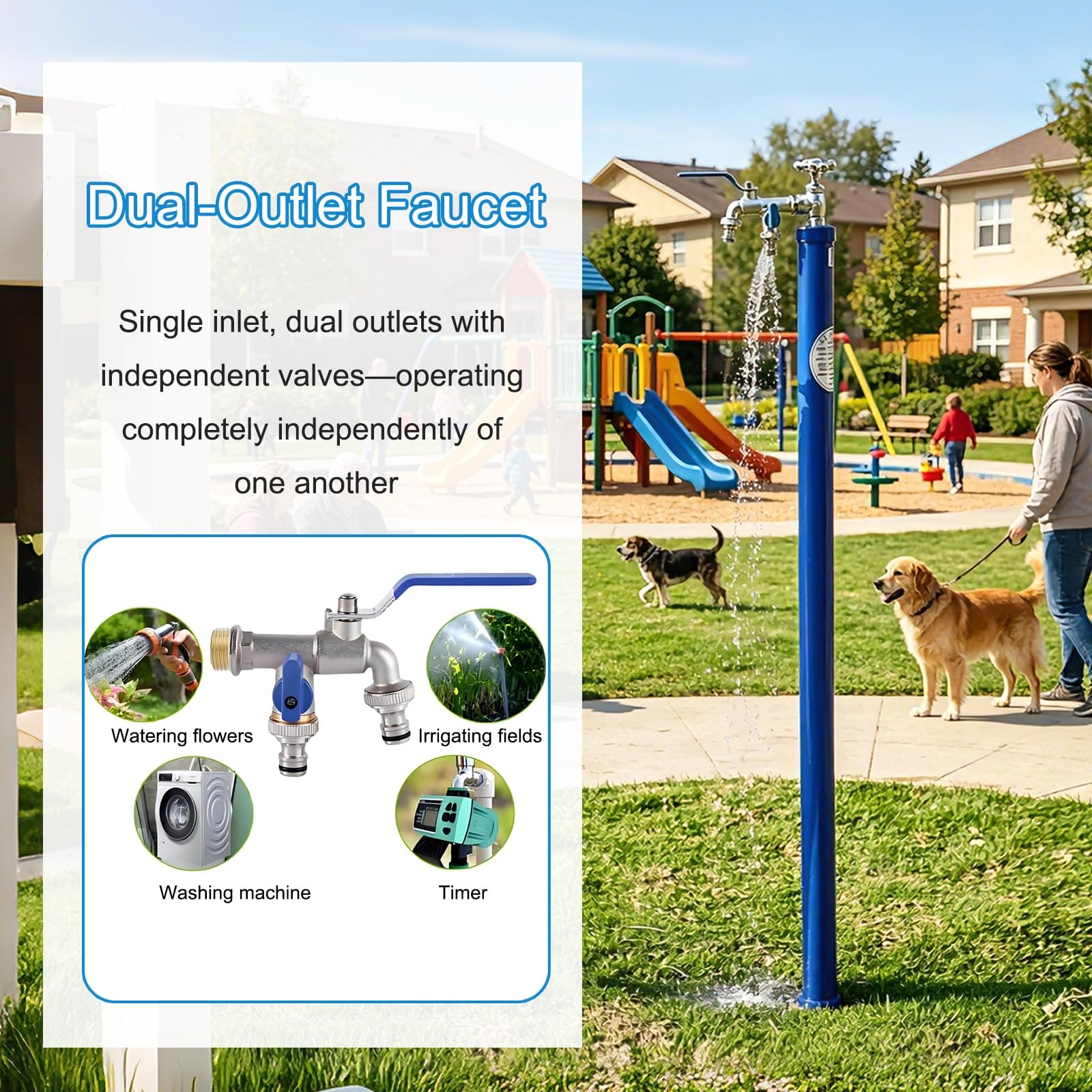 Columna de agua para jardín al aire libre para todo tipo de clima con grifos dobles de latón, poste de grifo resistente a las heladas para riego de patio