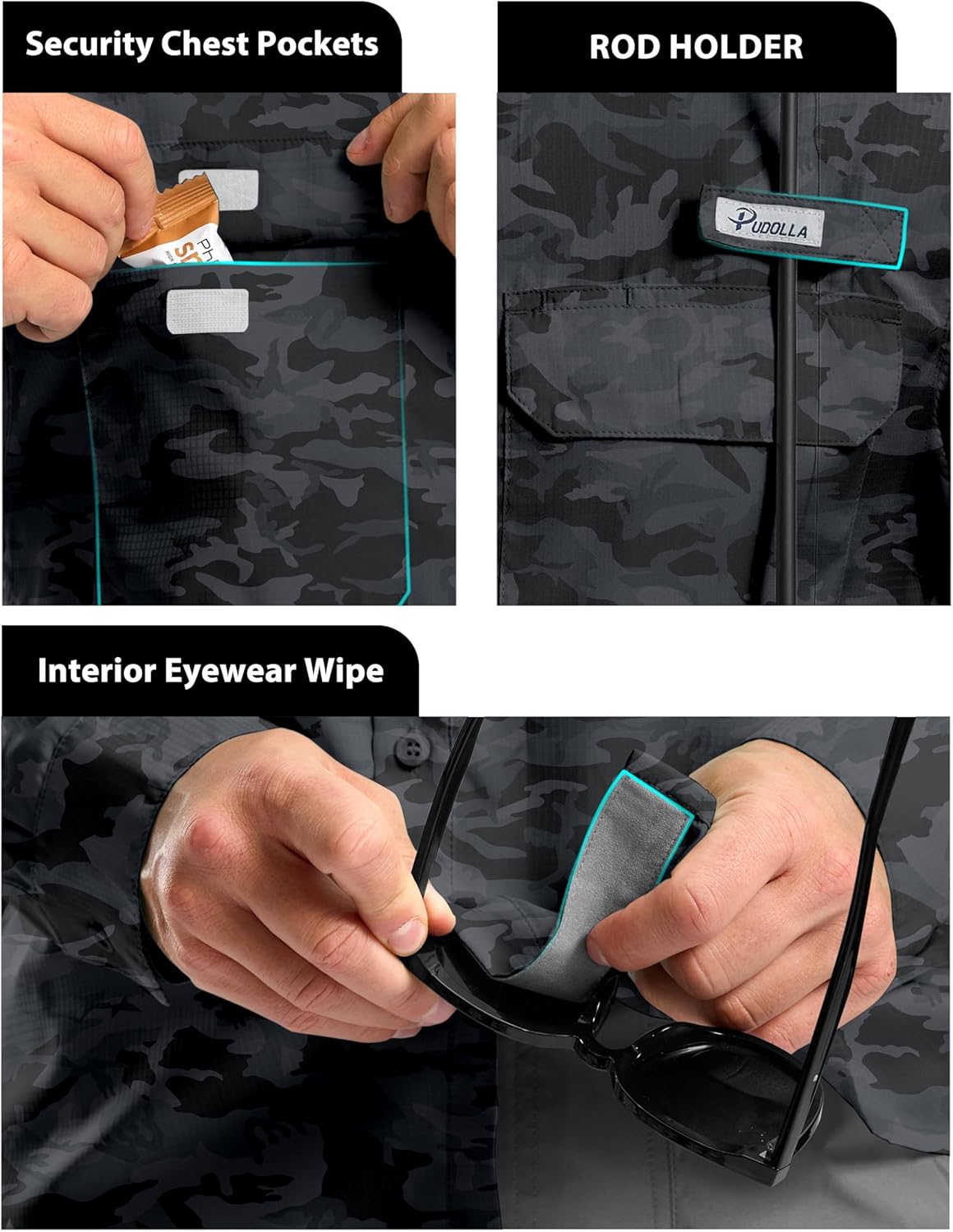 Pudolla Men's Sun Protection Fishing Shirt Lightweight Long Sleeve UPF 50+ Hiking Shirt for Men Outdoor Travel with Pockets - Image 5