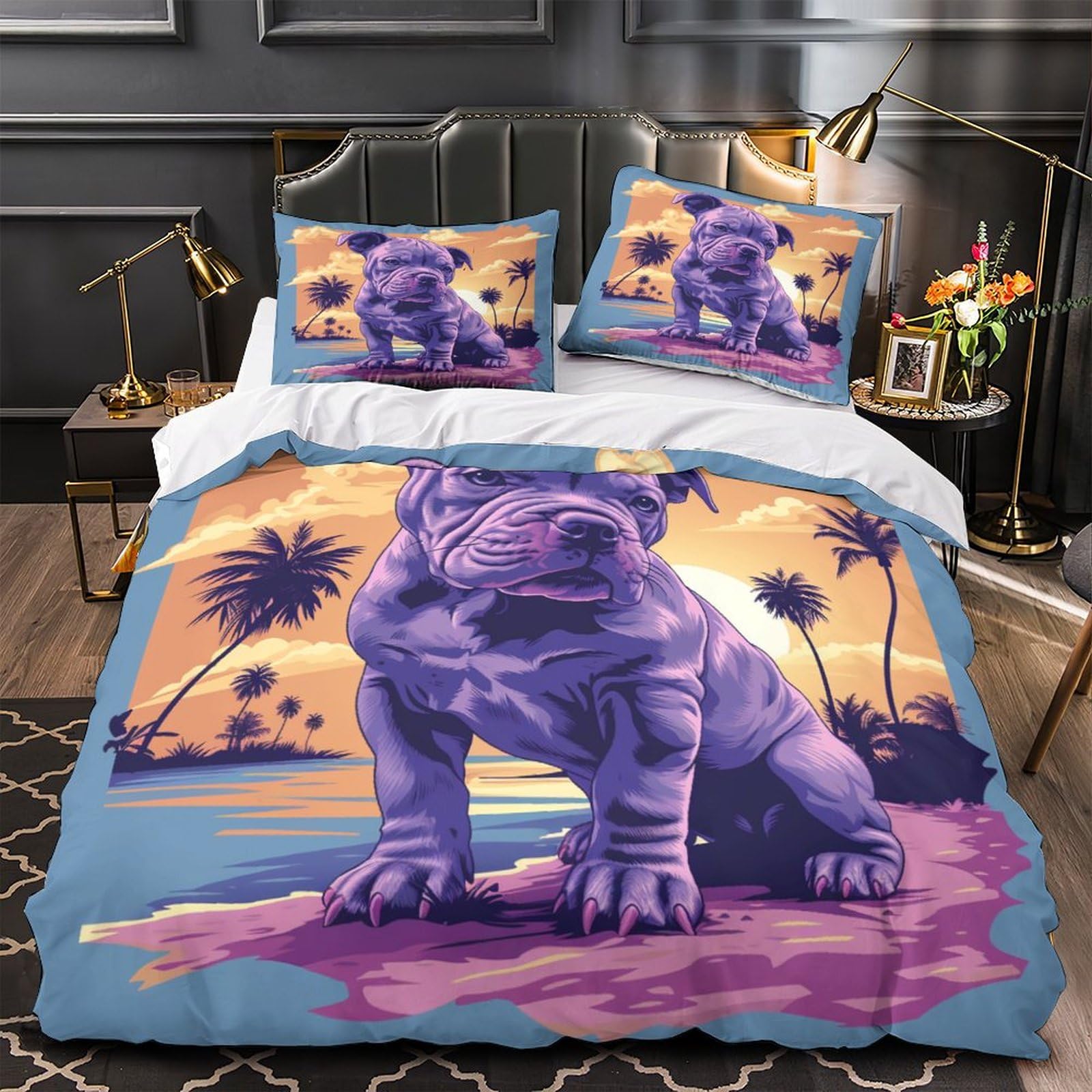 Stampato in 3D Bulldog francese Copertina Stampata Microfibra Disegnata Biancheria Da Letto Ipoallergenico Con 2 Federe,Double（200x200cm）, Per Adolescenti E Adulti