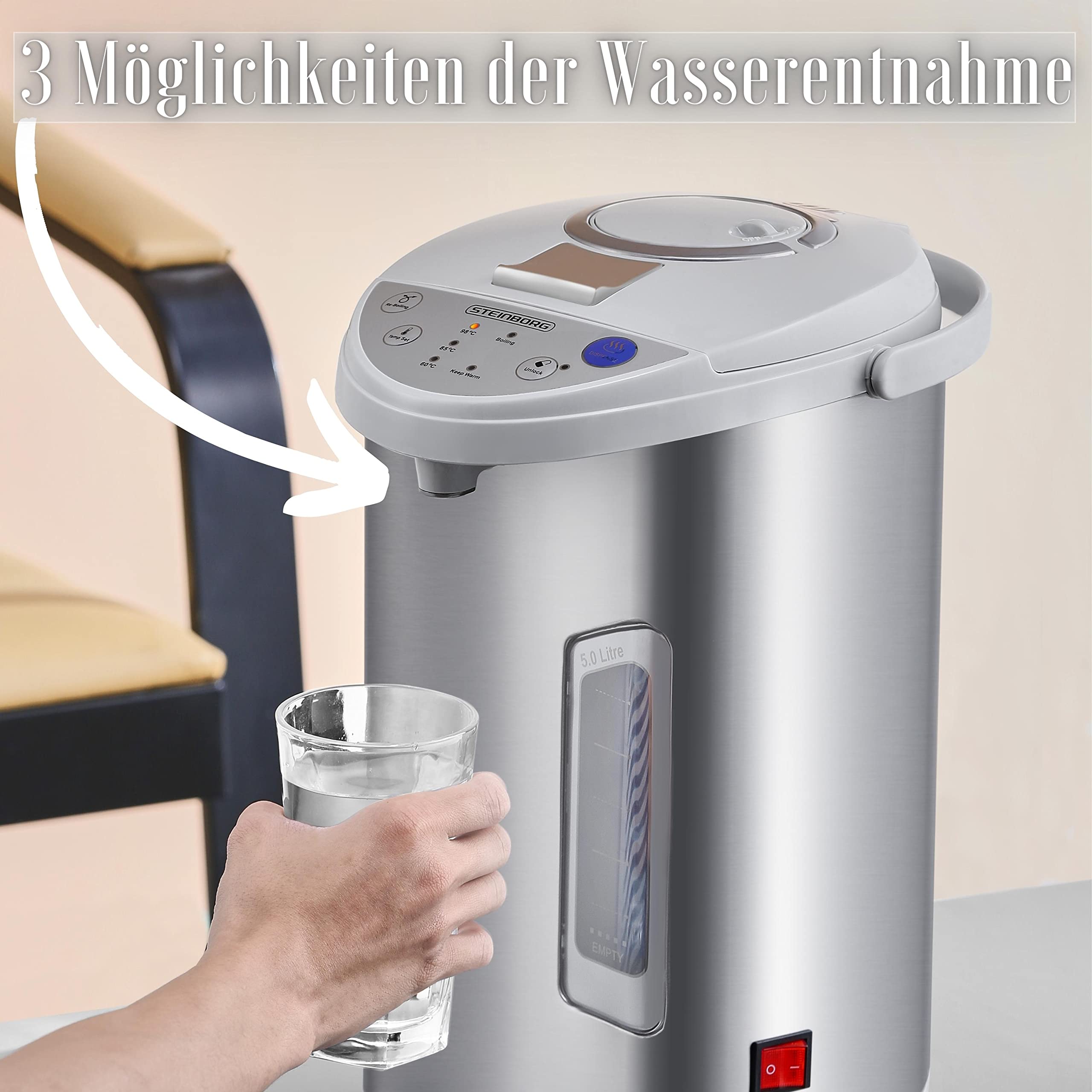 Thermopot 5 Liter | Perfekt für Glühwein geeignet | Edelstahl Heißwasserspender | Glühweinkocher | Wasserkocher | Wasserspender | Dispender | Thermoskanne | Glühweinspender | Teekocher