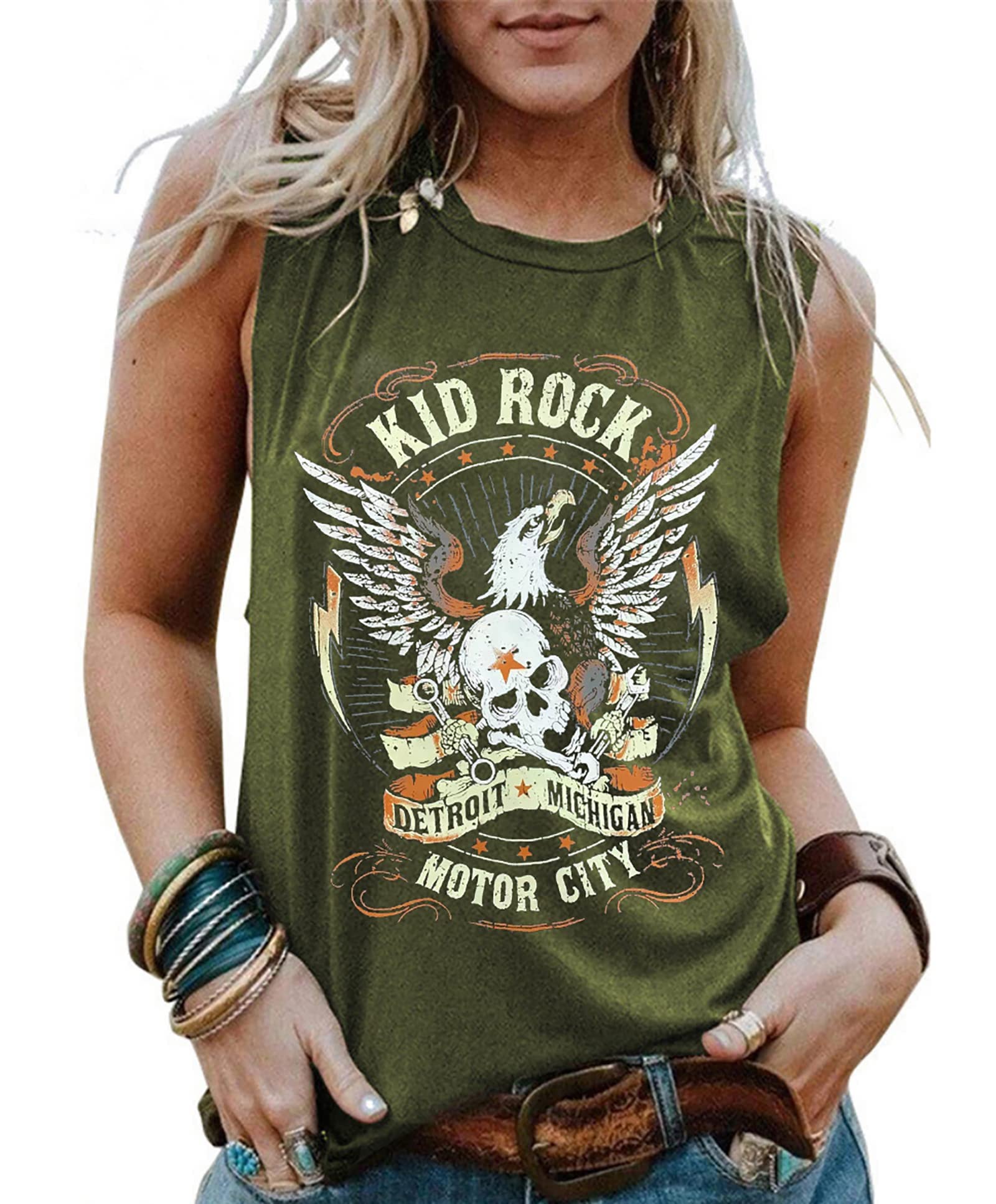 Kid Rock Skeleton Eagle Tank Top for Women Vintage Country Music Shirts Summer Sleeveless Graphic Tops