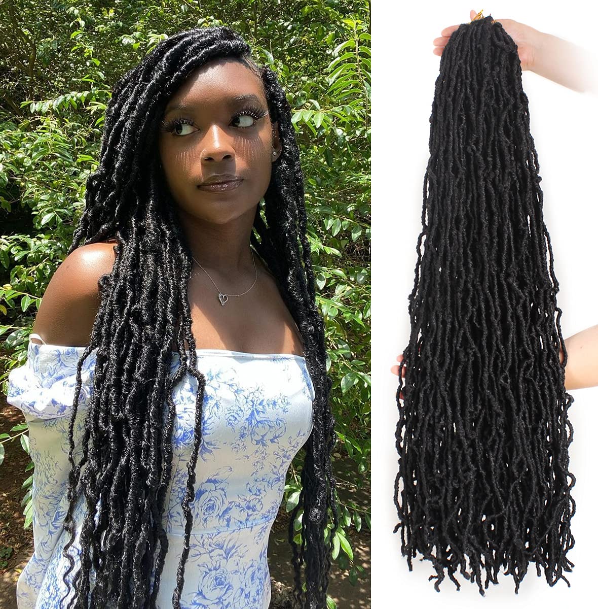 ZRQ 30 Inch New Faux Locs Crochet Hair, 6 Packs Pre-Looped Extended Distressed Soft Locs for Black Women, Synthetic Goddess Hair Afro Roots 1B#