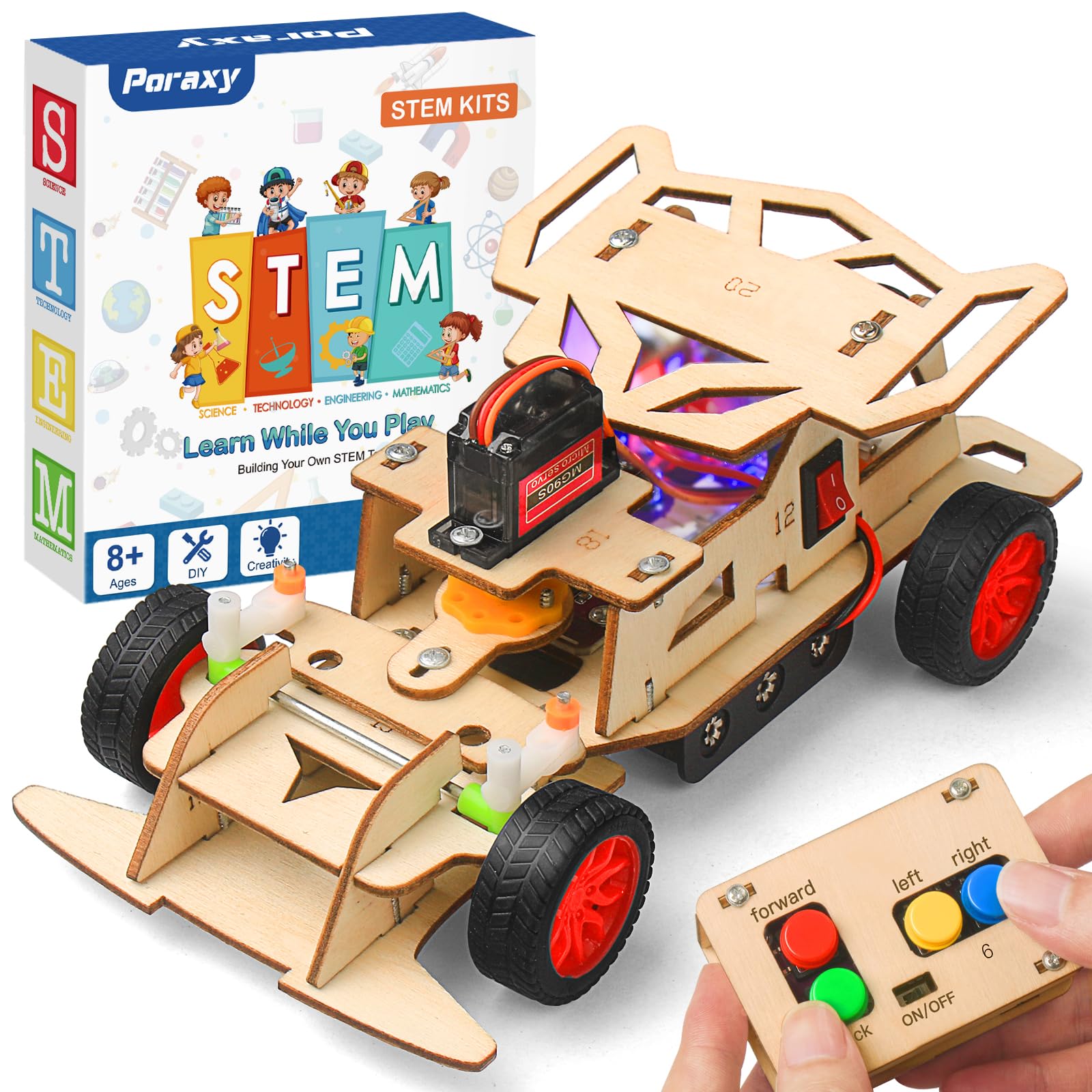 Poraxy STEM Kits for Kids 8-10, STEM Toys for Boys Ages 8-13, Remote Control Car, Wooden 3D Puzzles 8-12 Science Projects Building Model, Birthday Gifts for 8 9 10 11 12 13 14 Year Old Teen Boys Girls