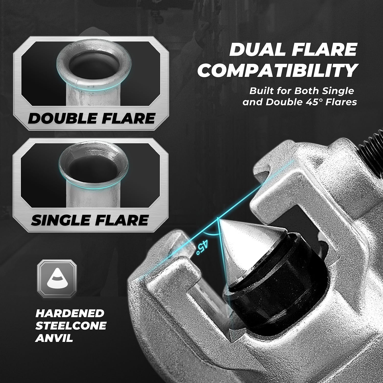 Flexzion Strumenti per Svasatura di Tubi 3/16 "-5/16" 45 Gradi Tipo di Cono Eccentrico Strumento Ottone Alluminio Acciaio Svasatura Refrigerazione HVAC Refrigerazione Gas d'Acqua Applicazioni