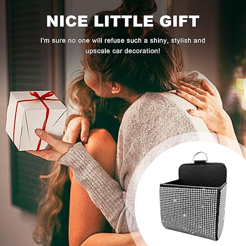 Miniatura 6 de Dickno Organizador de almacenamiento de ventilación de automóvil, bolsillo de ventilación de cuero con diamantes de imitación, caja de ventilación