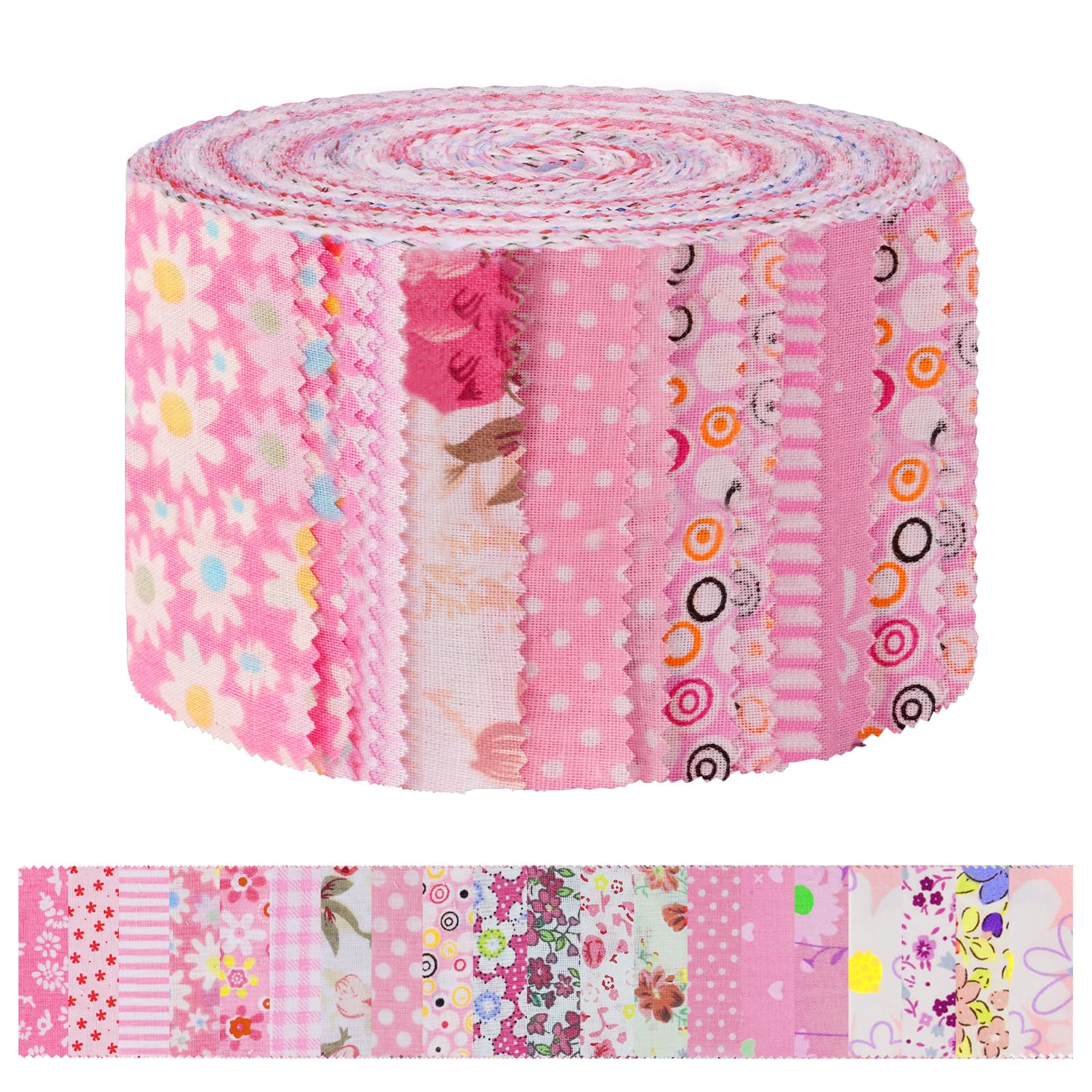 AOOSA Jelly Roll Fabric Strips for Quilting, 40 Strip Cotton Quilting Fabric 2.5 x 44 Inch, Precut Bundle Roll with 20 Assorted Floral Prints, Fabric Jelly Rolls for Sewing, Blanket, DIY Crafts, Pink